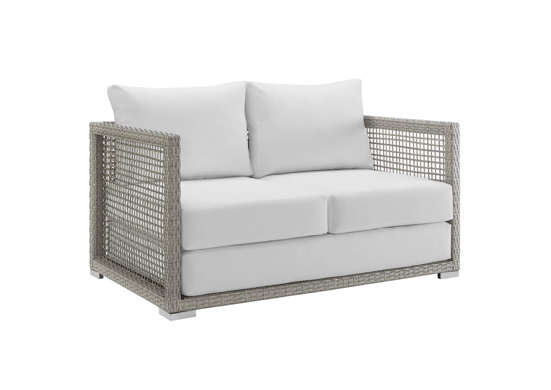 Gray White Aura Outdoor Patio Wicker Rattan Loveseat,Modway