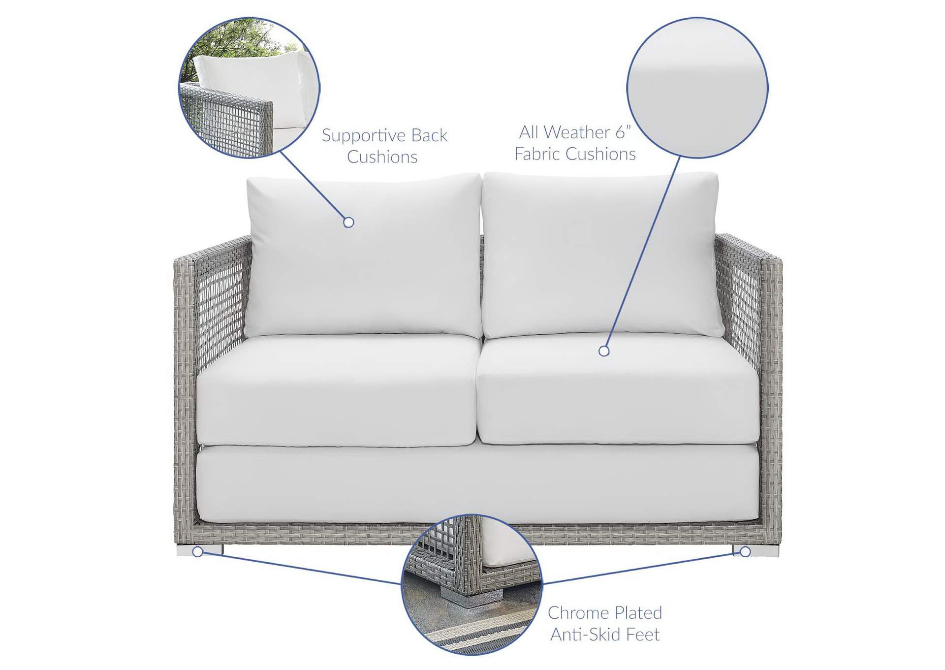 Gray White Aura Outdoor Patio Wicker Rattan Loveseat,Modway