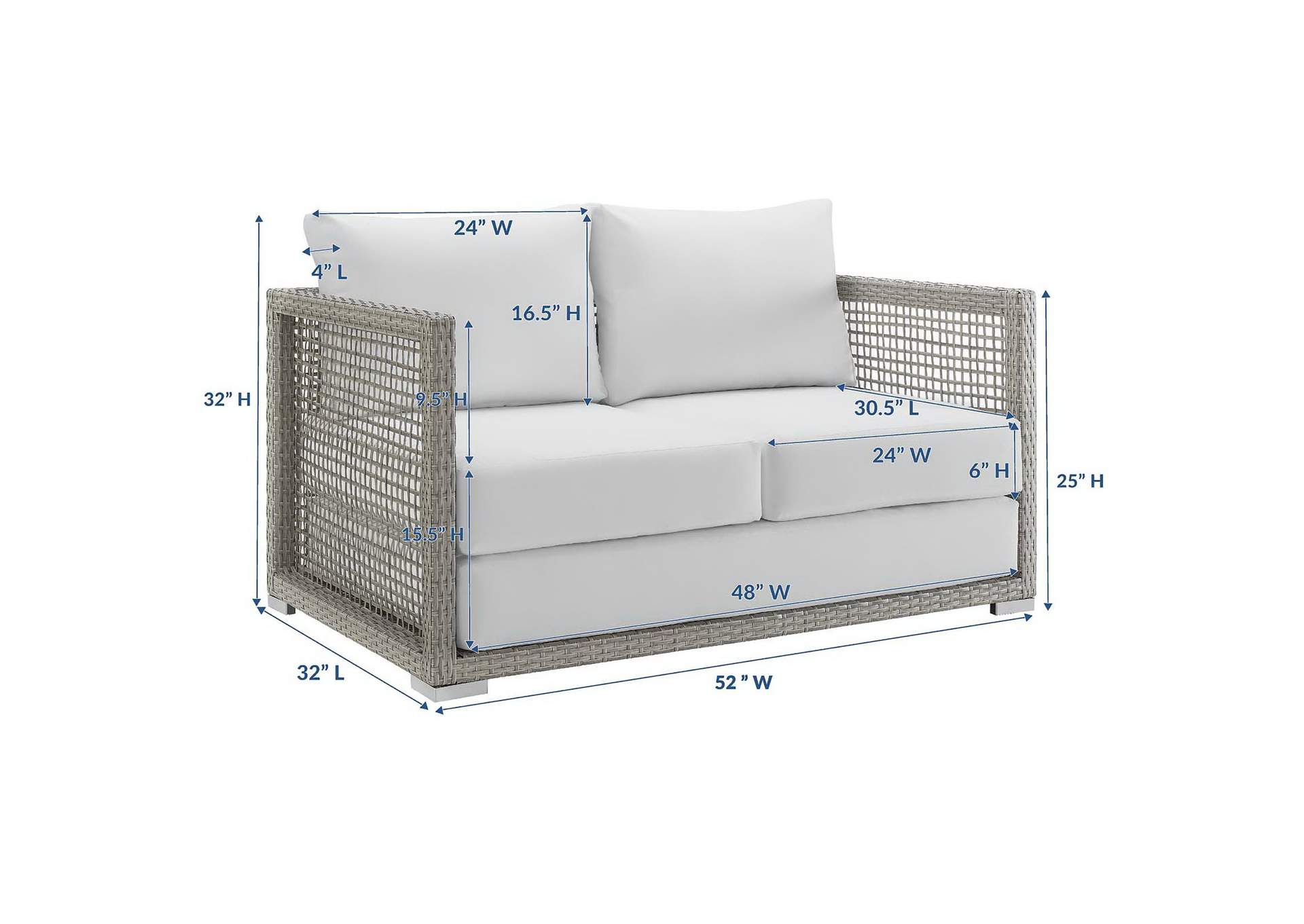 Gray White Aura Outdoor Patio Wicker Rattan Loveseat,Modway