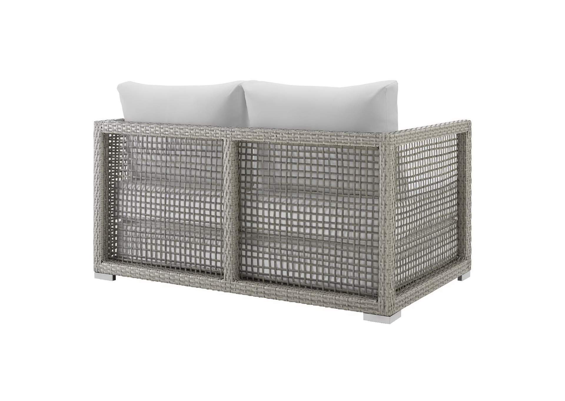 Gray White Aura Outdoor Patio Wicker Rattan Loveseat,Modway