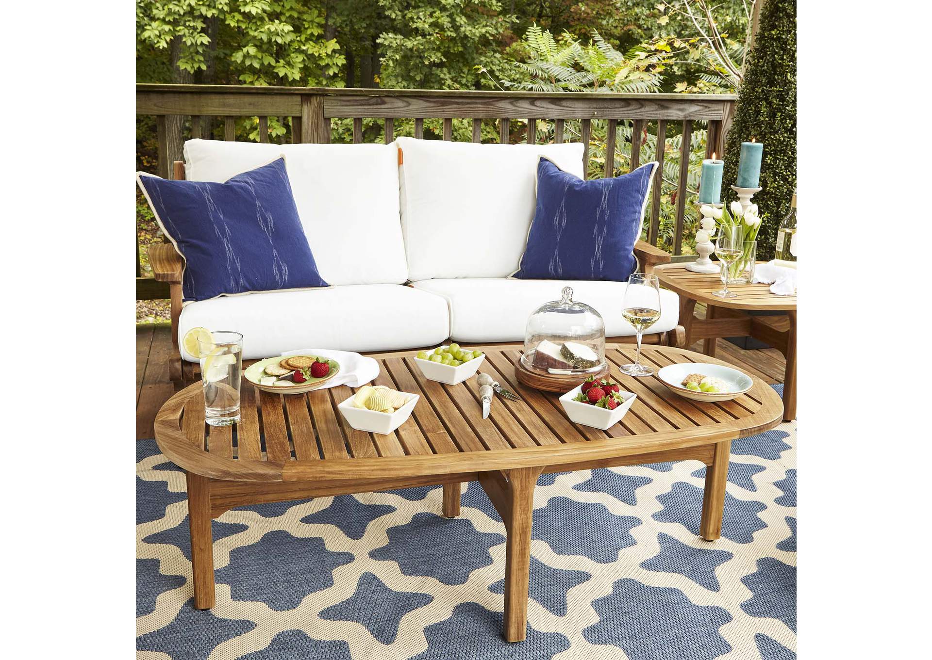 Natural Saratoga Outdoor Patio Premium Grade A Teak Wood Oval Coffee Table,Modway