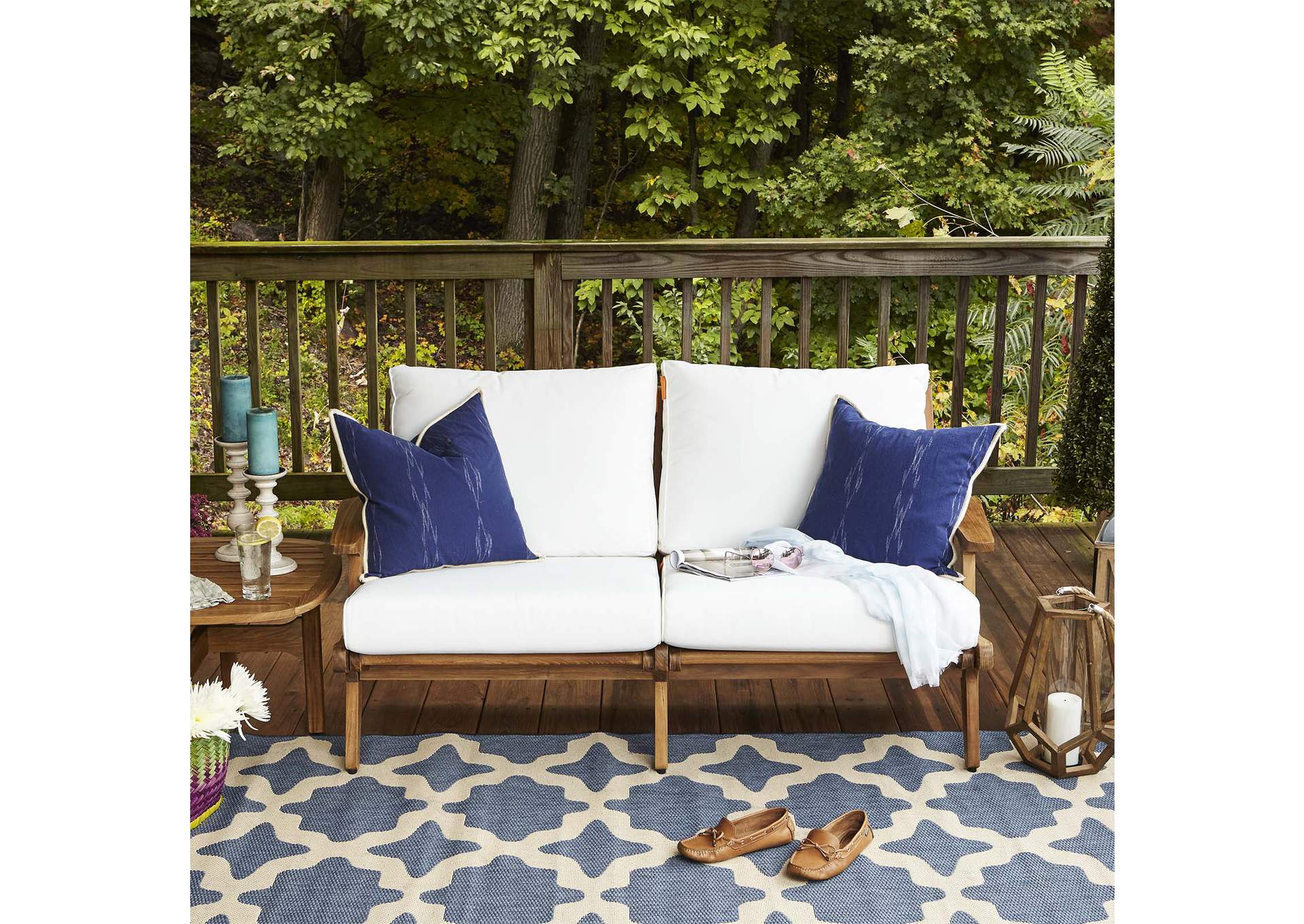 Natural White Saratoga Outdoor Patio Teak Loveseat,Modway