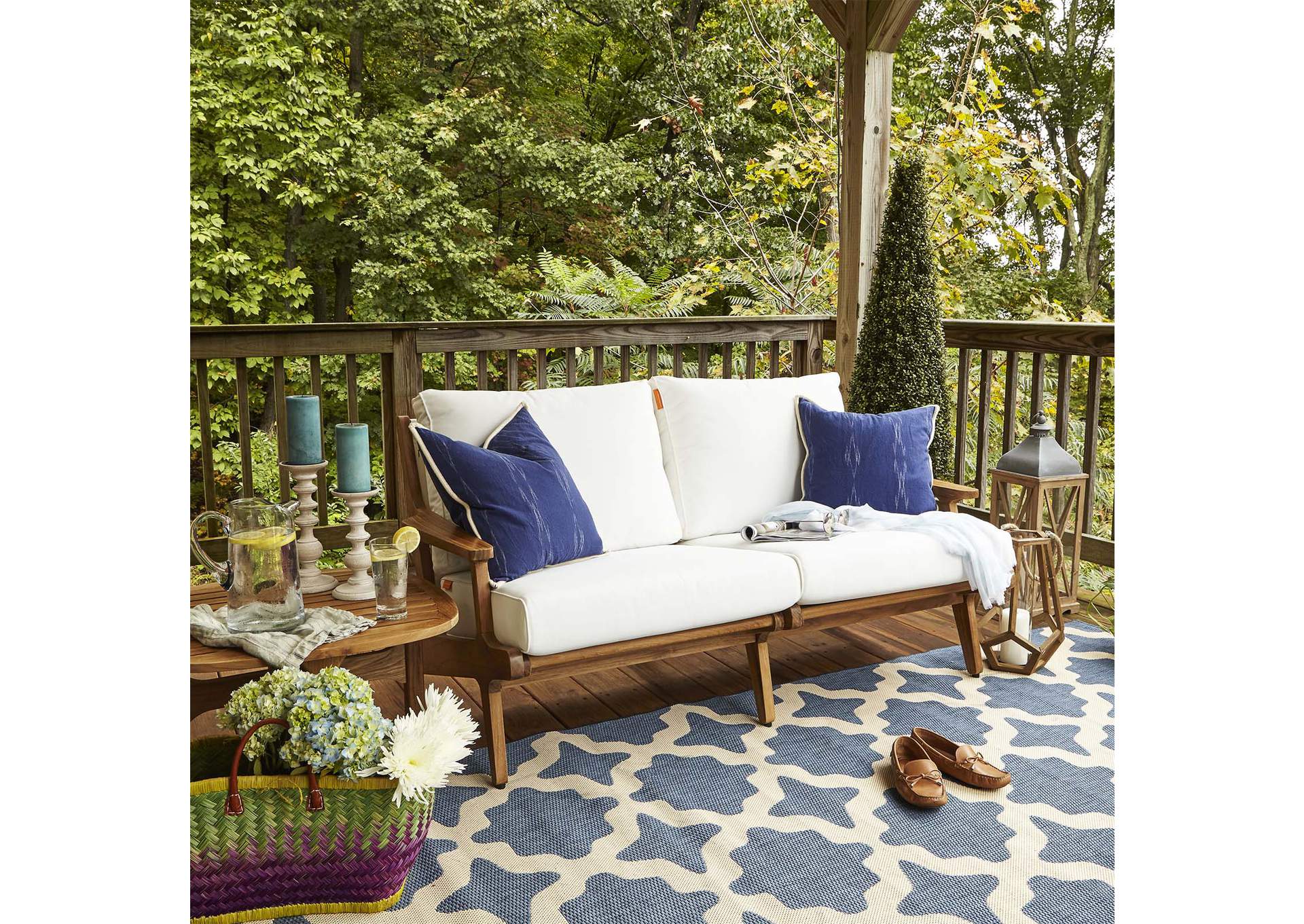 Natural White Saratoga Outdoor Patio Teak Loveseat,Modway