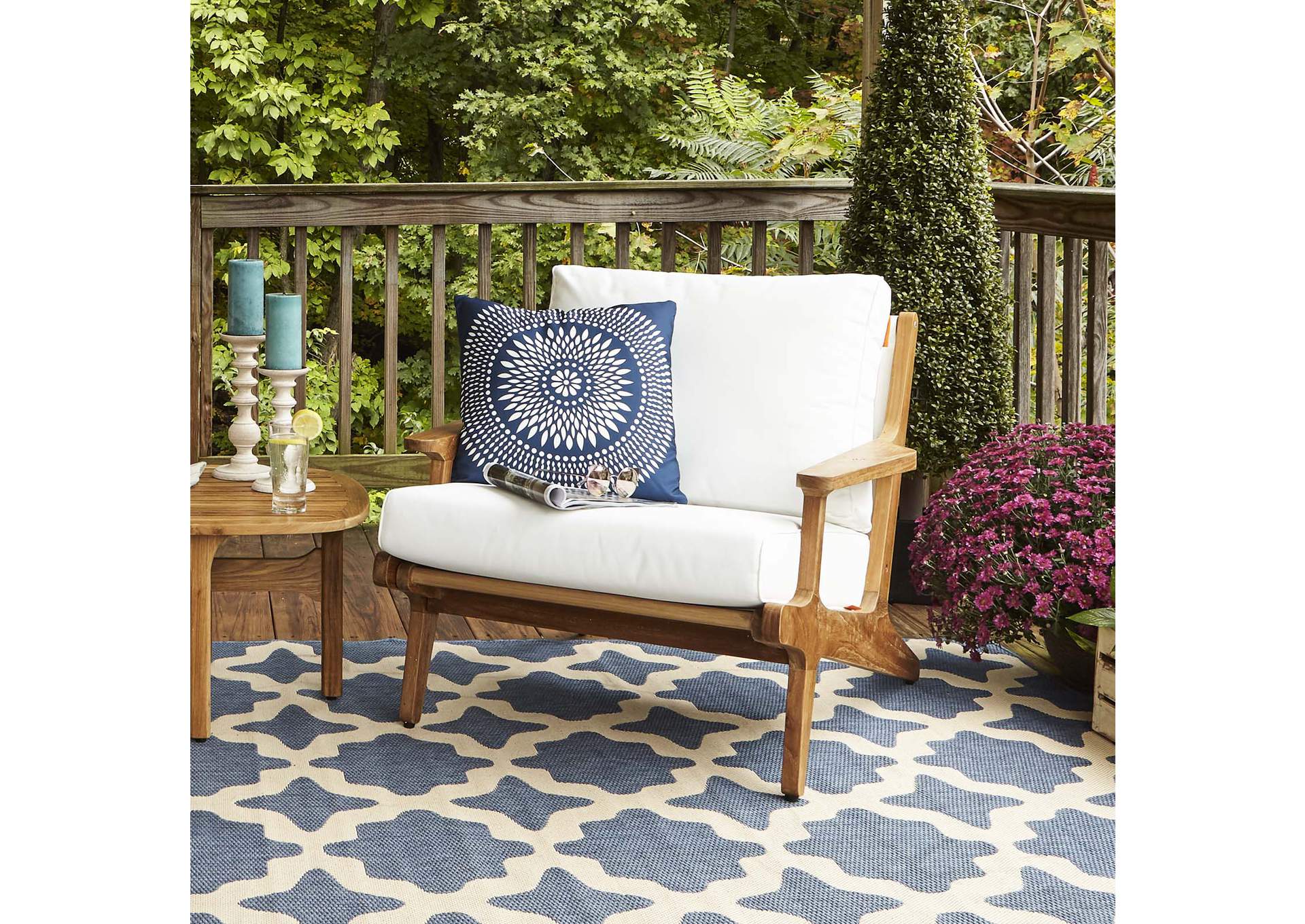 Natural White Saratoga Outdoor Patio Teak Armchair,Modway