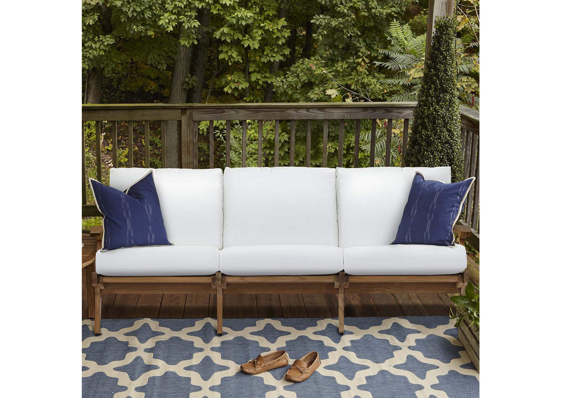 Saratoga Natural White Outdoor Patio Premium Grade A Teak Wood Sofa,Modway