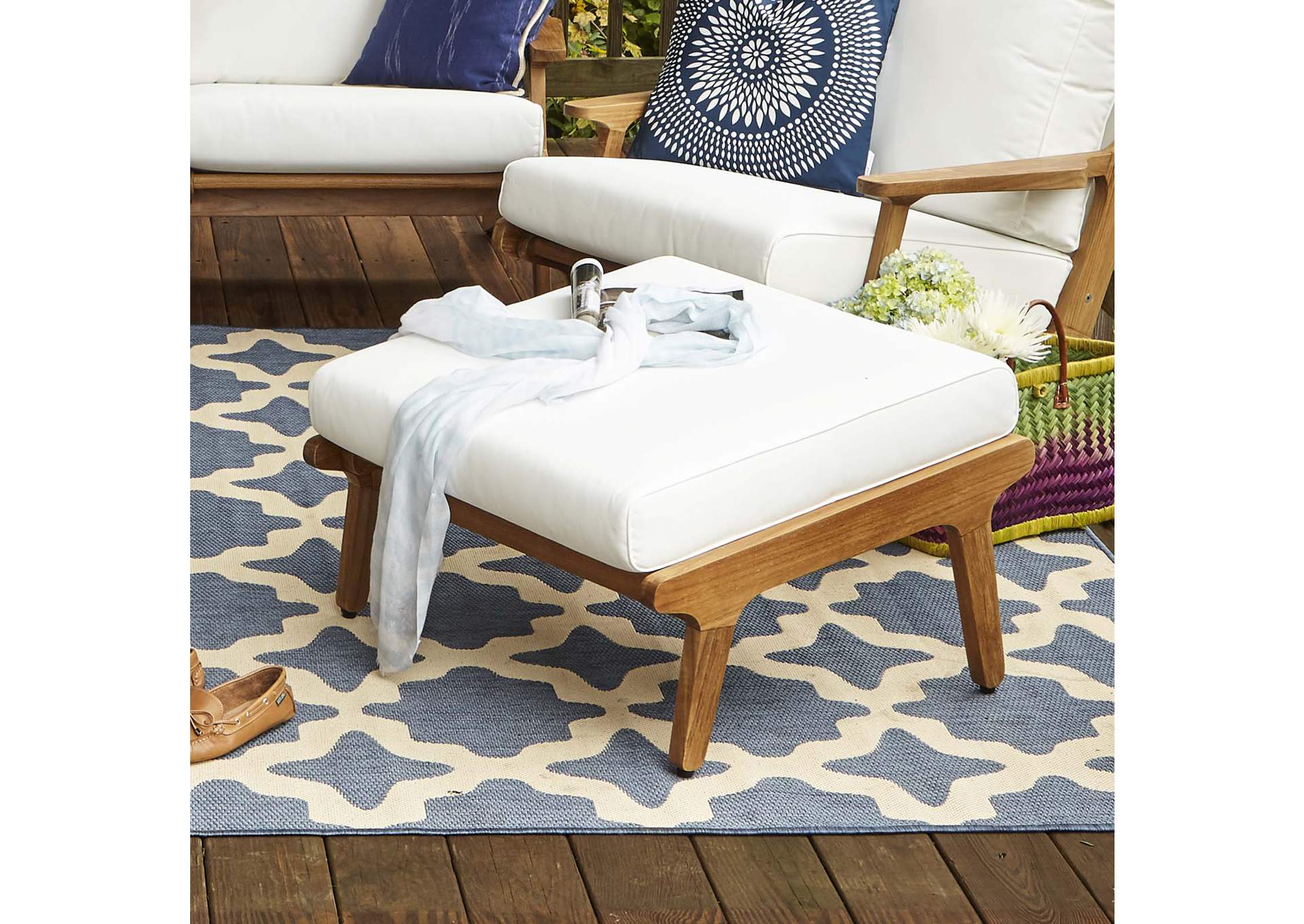 Natural White Saratoga Outdoor Patio Teak Ottoman,Modway