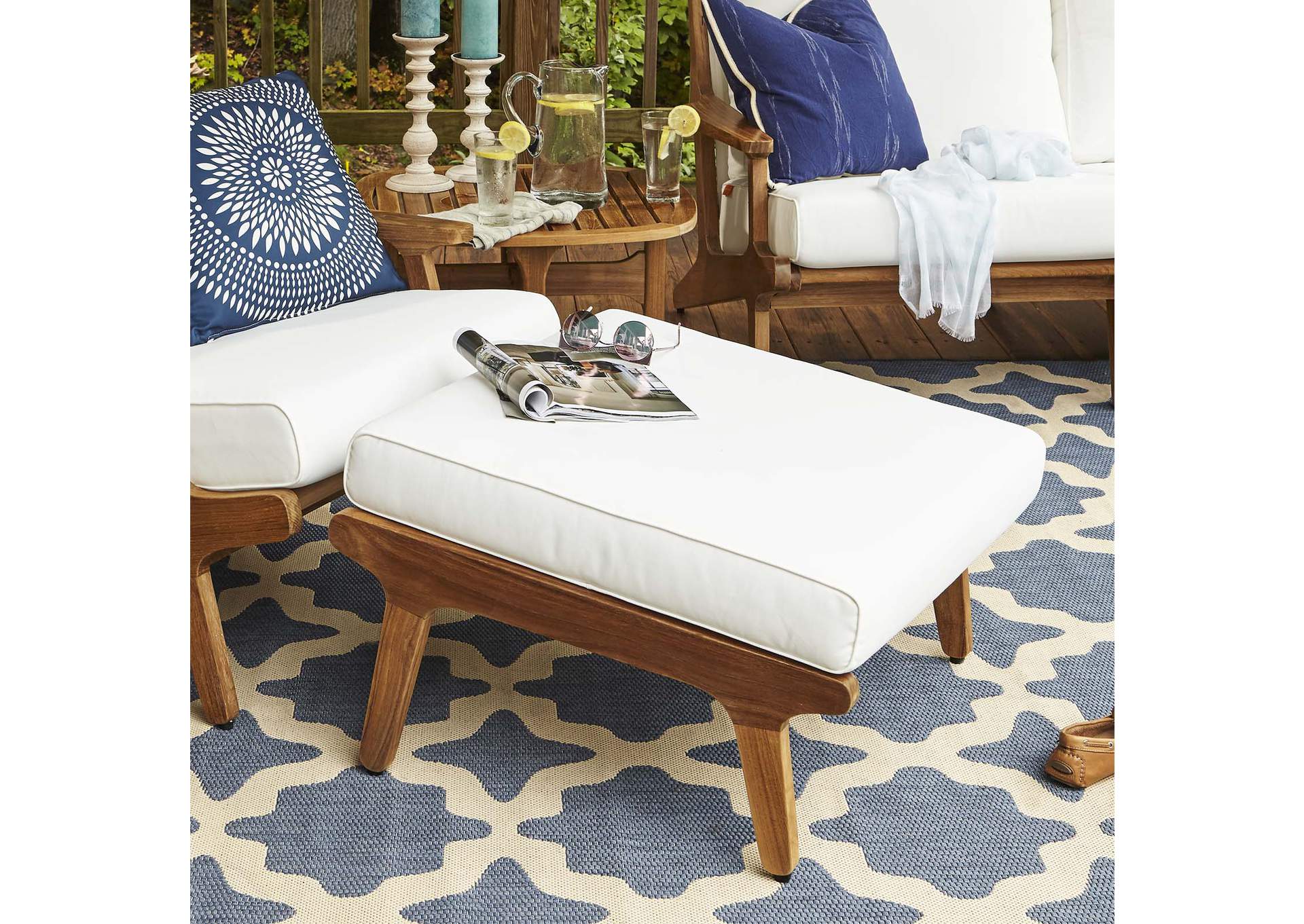 Natural White Saratoga Outdoor Patio Teak Ottoman,Modway