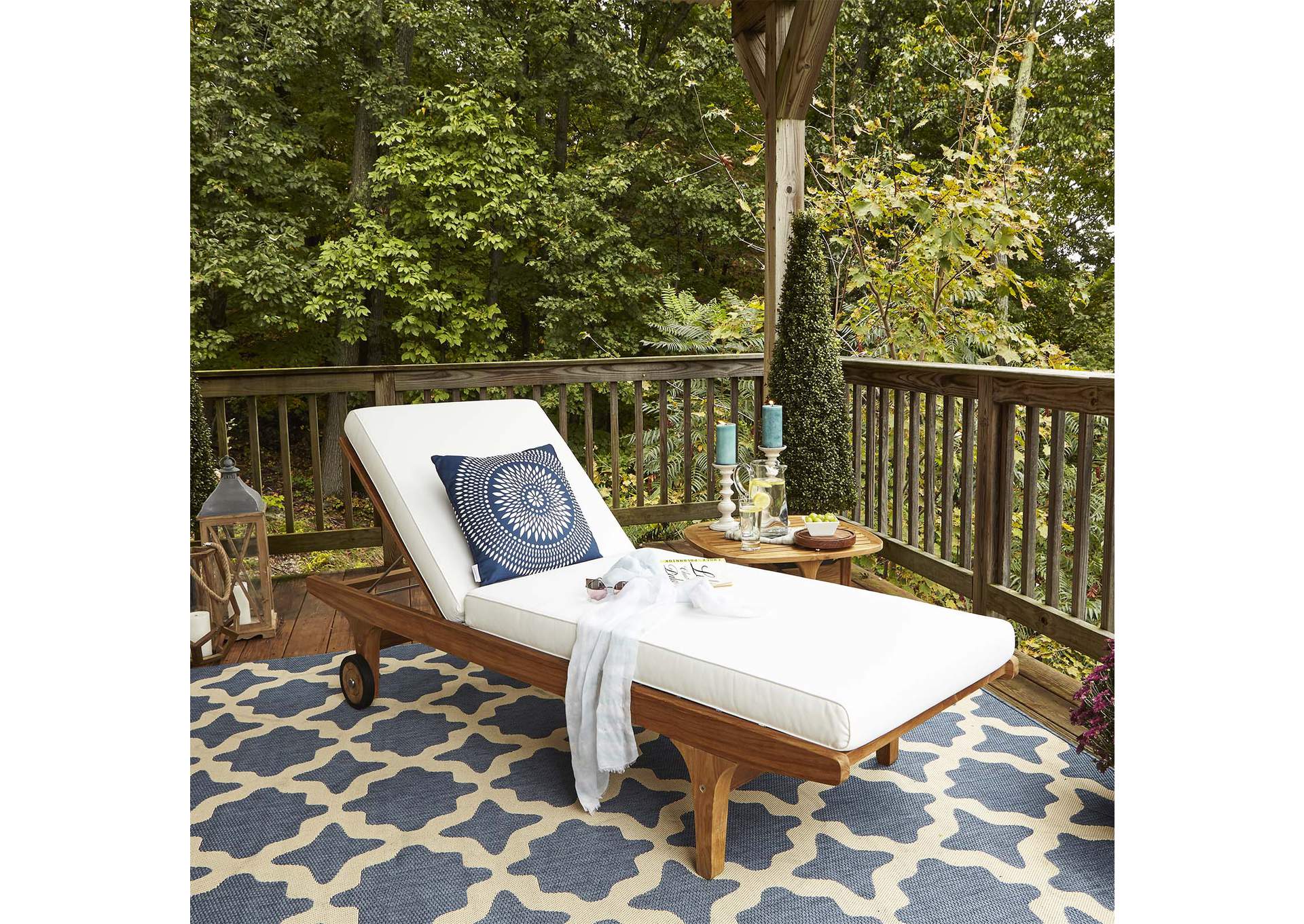 Natural White Saratoga Outdoor Patio Teak Chaise Lounge,Modway