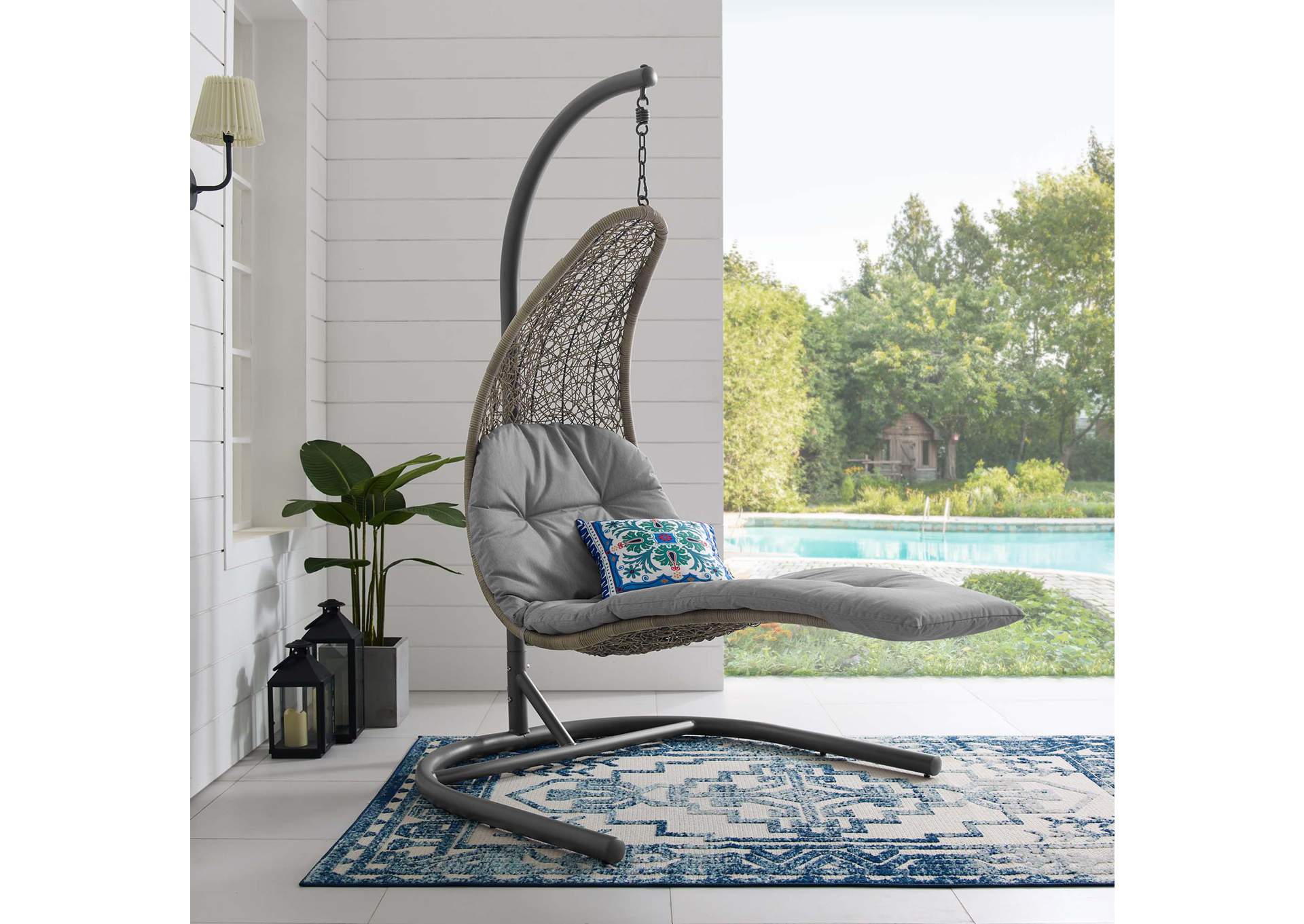 Light Gray Gray Landscape Hanging Chaise Lounge Outdoor Patio Swing Chair,Modway