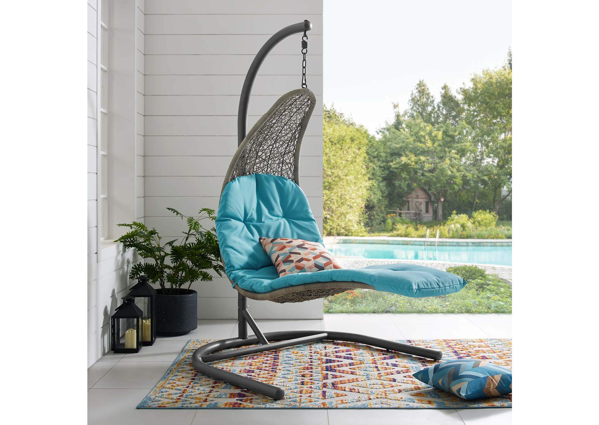 Light Gray Turquoise Landscape Hanging Chaise Lounge Outdoor Patio Swing Chair,Modway