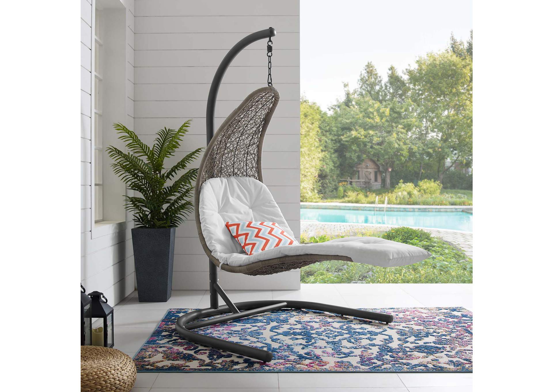 Light Gray White Landscape Hanging Chaise Lounge Outdoor Patio Swing Chair,Modway