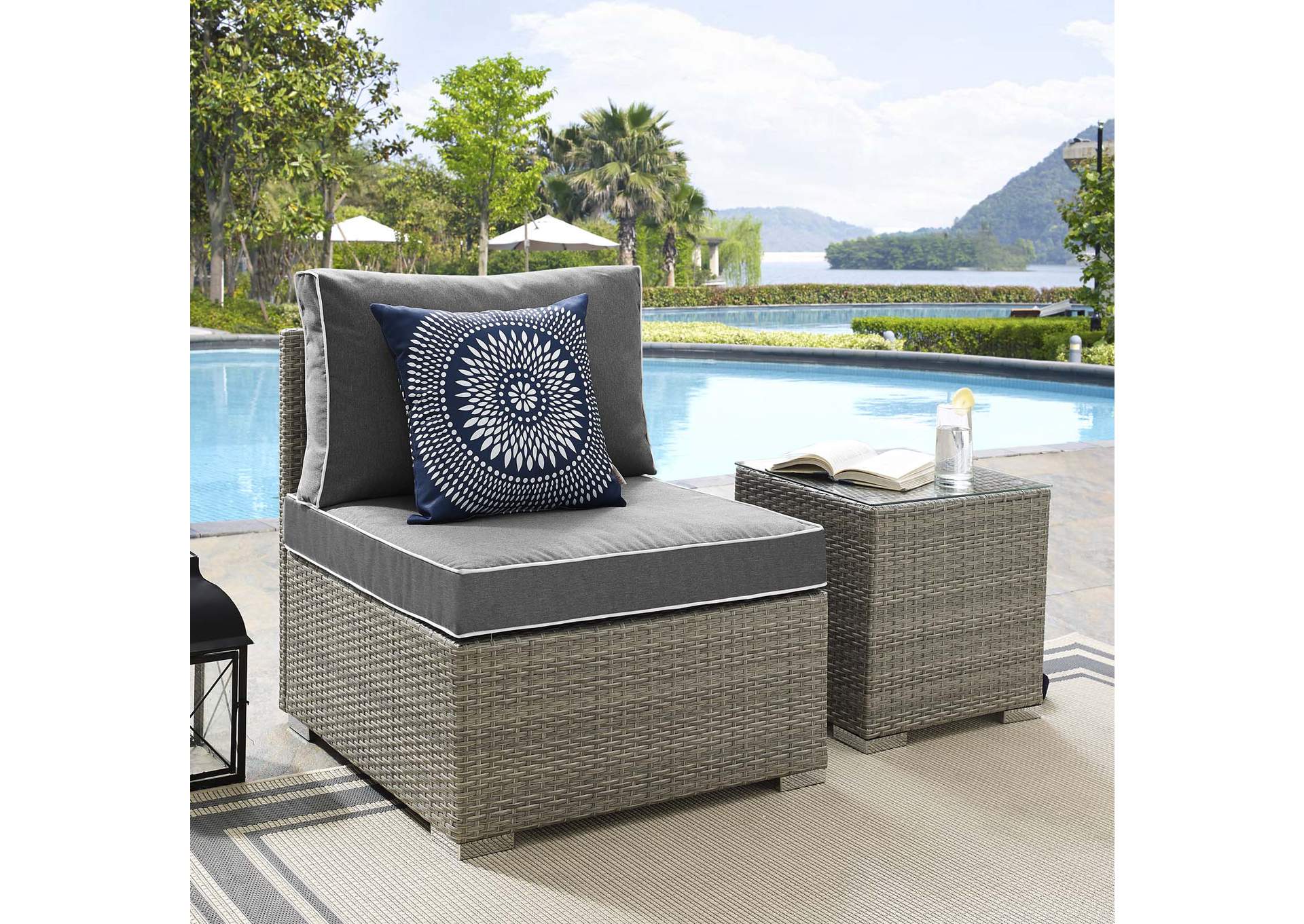 Repose Light Gray Charcoal Outdoor Patio Armless Chair,Modway