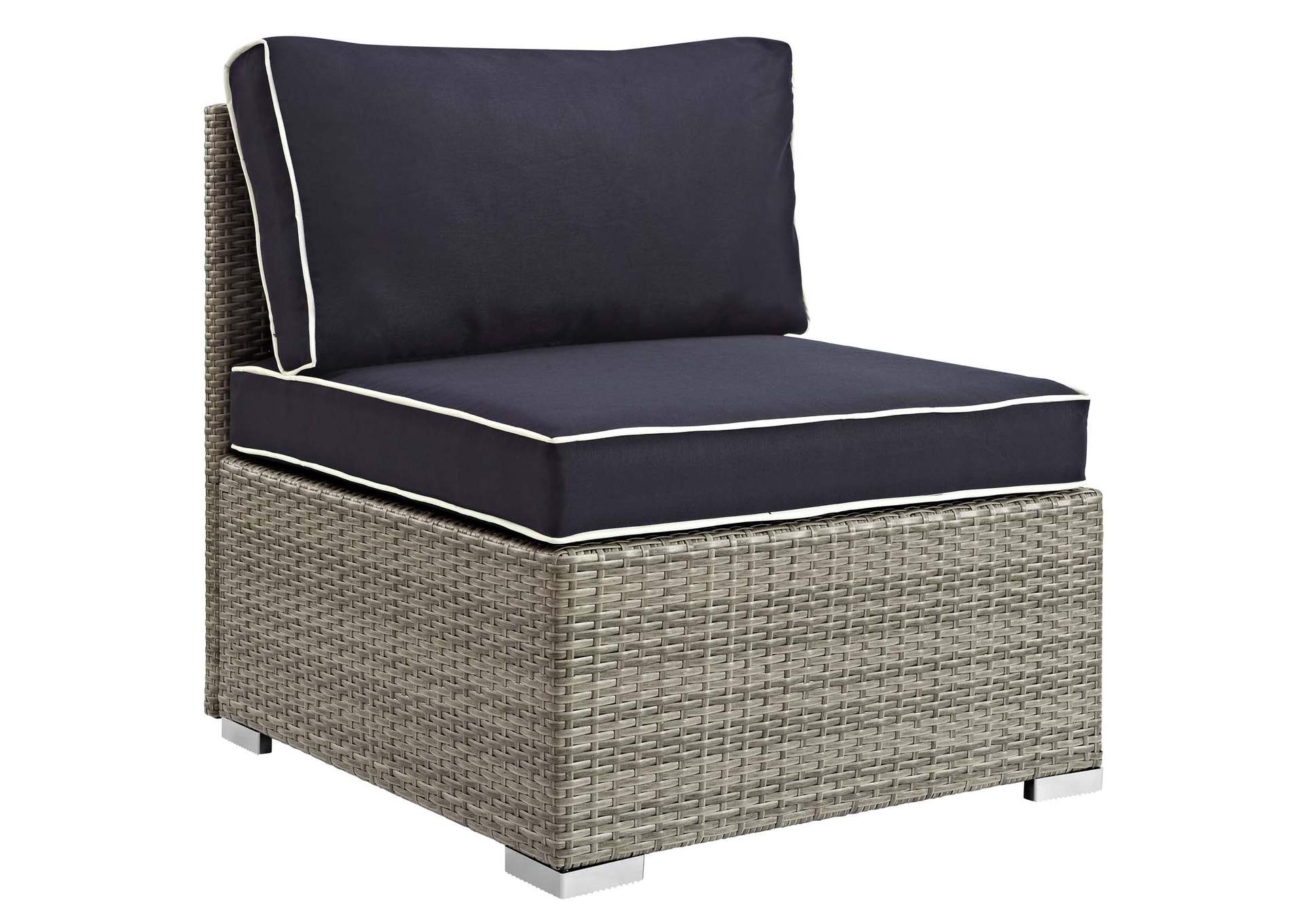 Repose Light Gray Navy Outdoor Patio Armless Chair,Modway