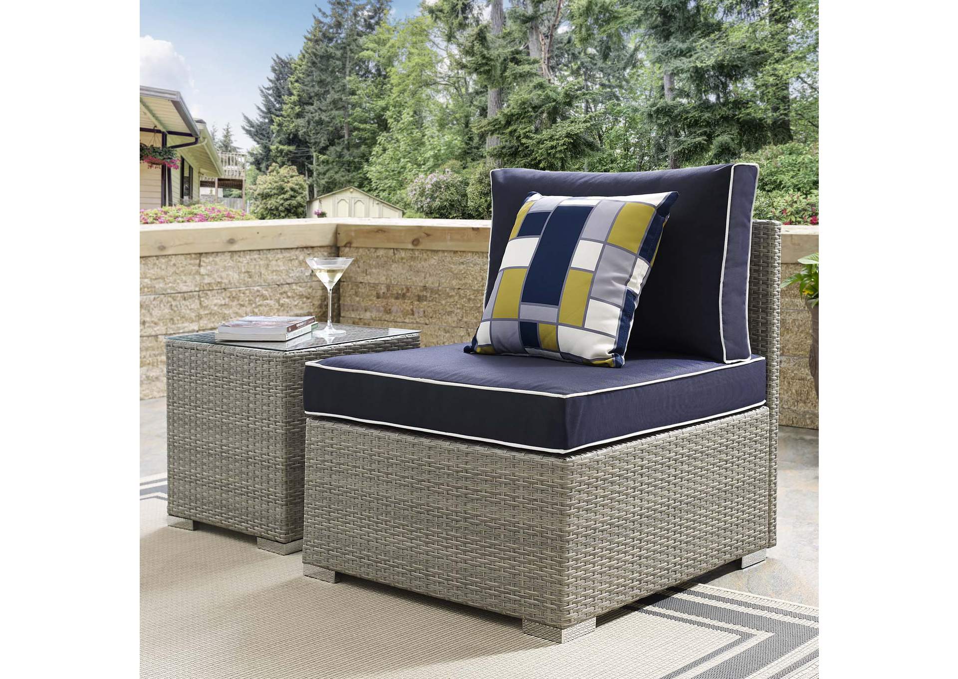 Repose Light Gray Navy Outdoor Patio Armless Chair,Modway