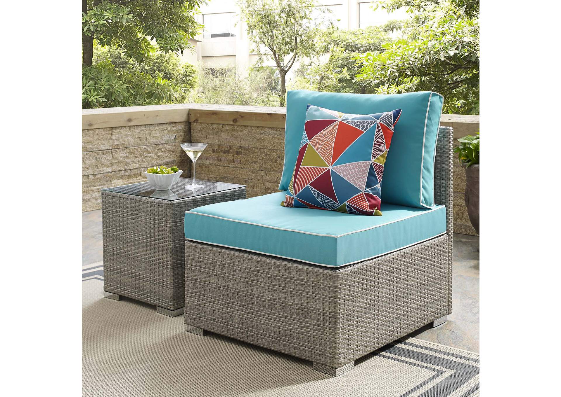 Repose Light Gray Turquoise Outdoor Patio Armless Chair,Modway