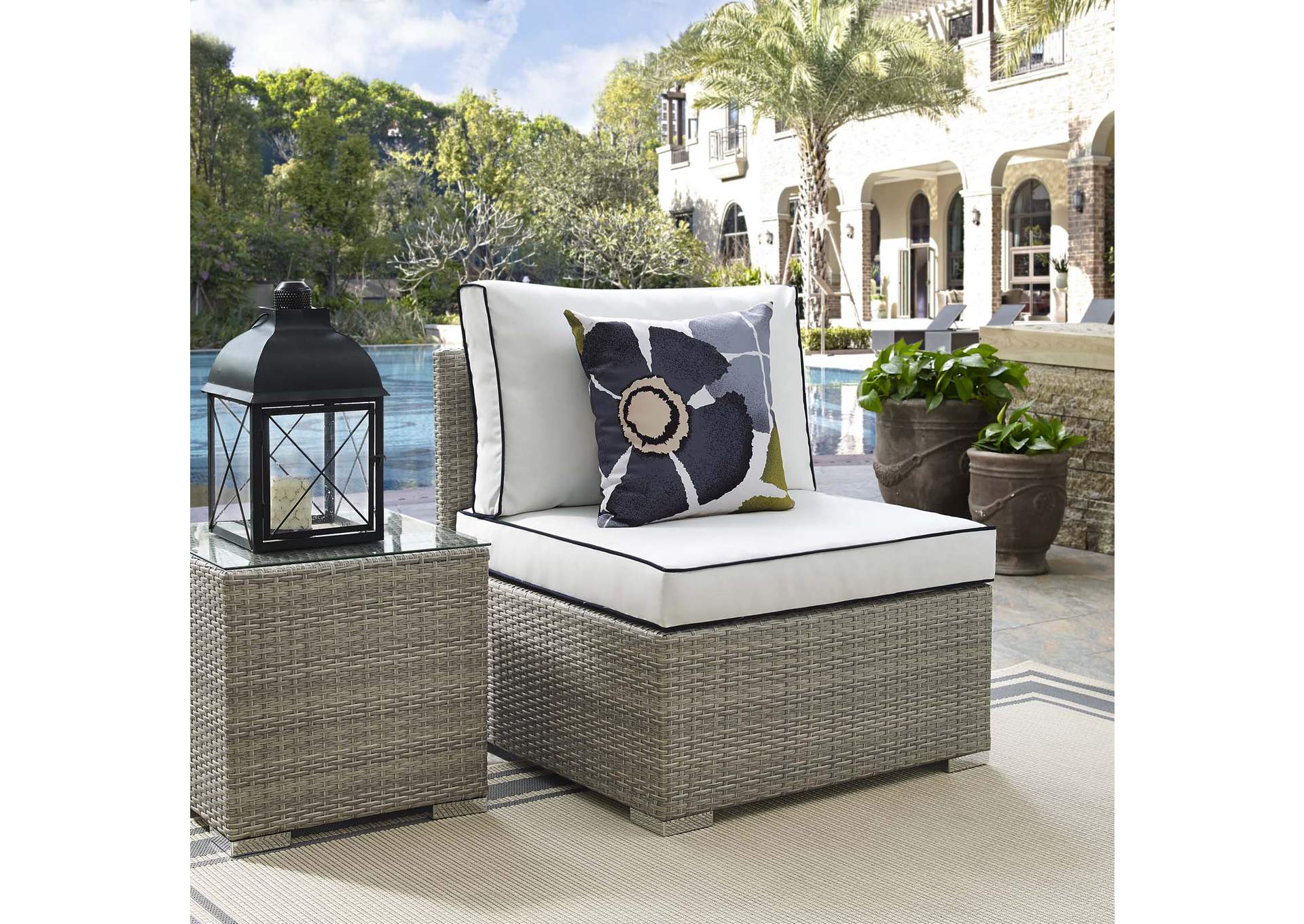 Repose Light Gray White Outdoor Patio Armless Chair,Modway