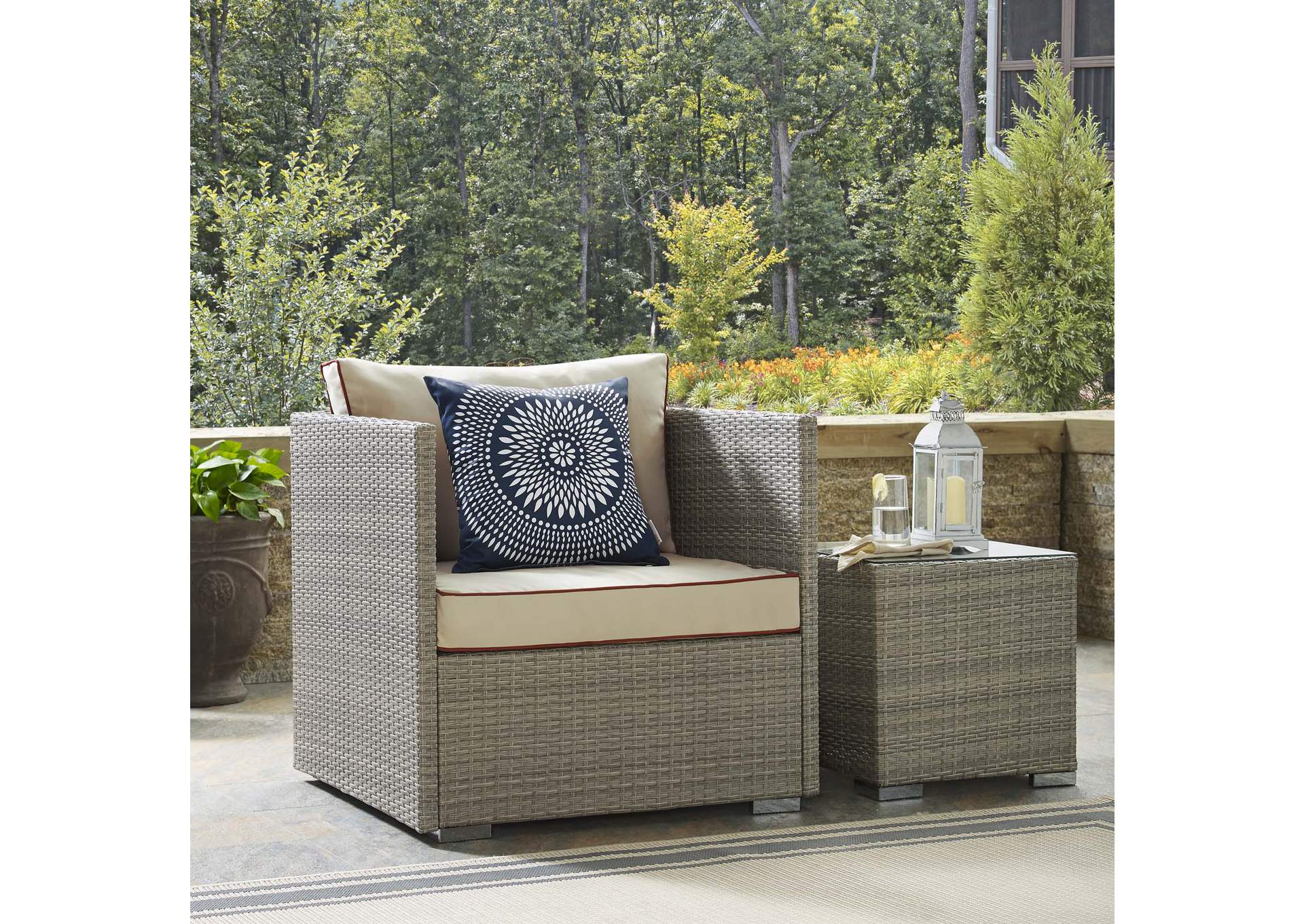 Light Gray Beige Repose Outdoor Patio Armchair,Modway