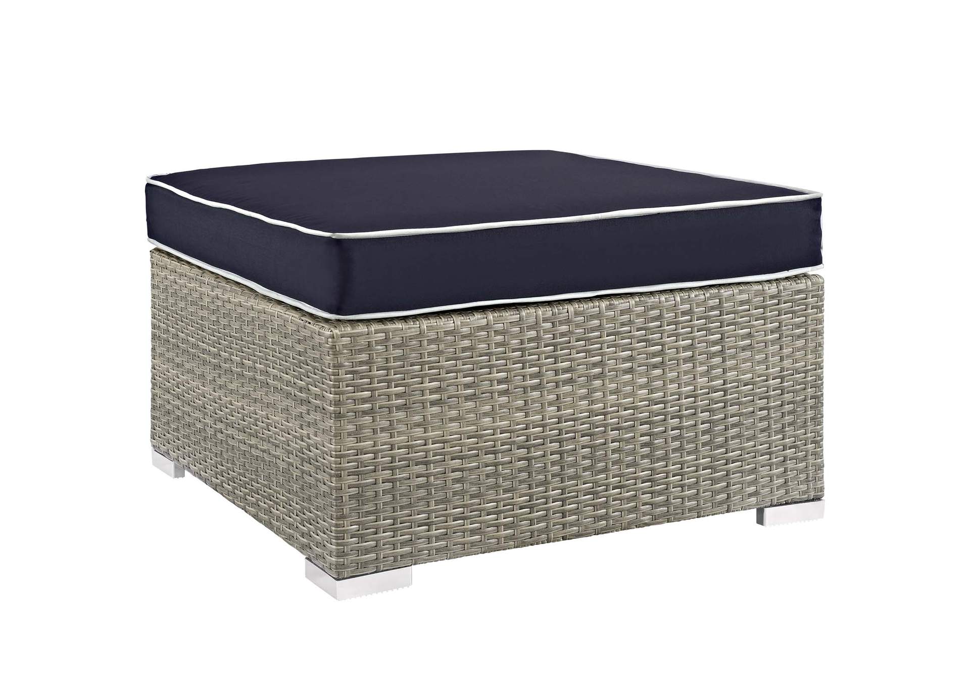 Light Gray Navy Repose Outdoor Patio Upholstered Fabric Ottoman,Modway