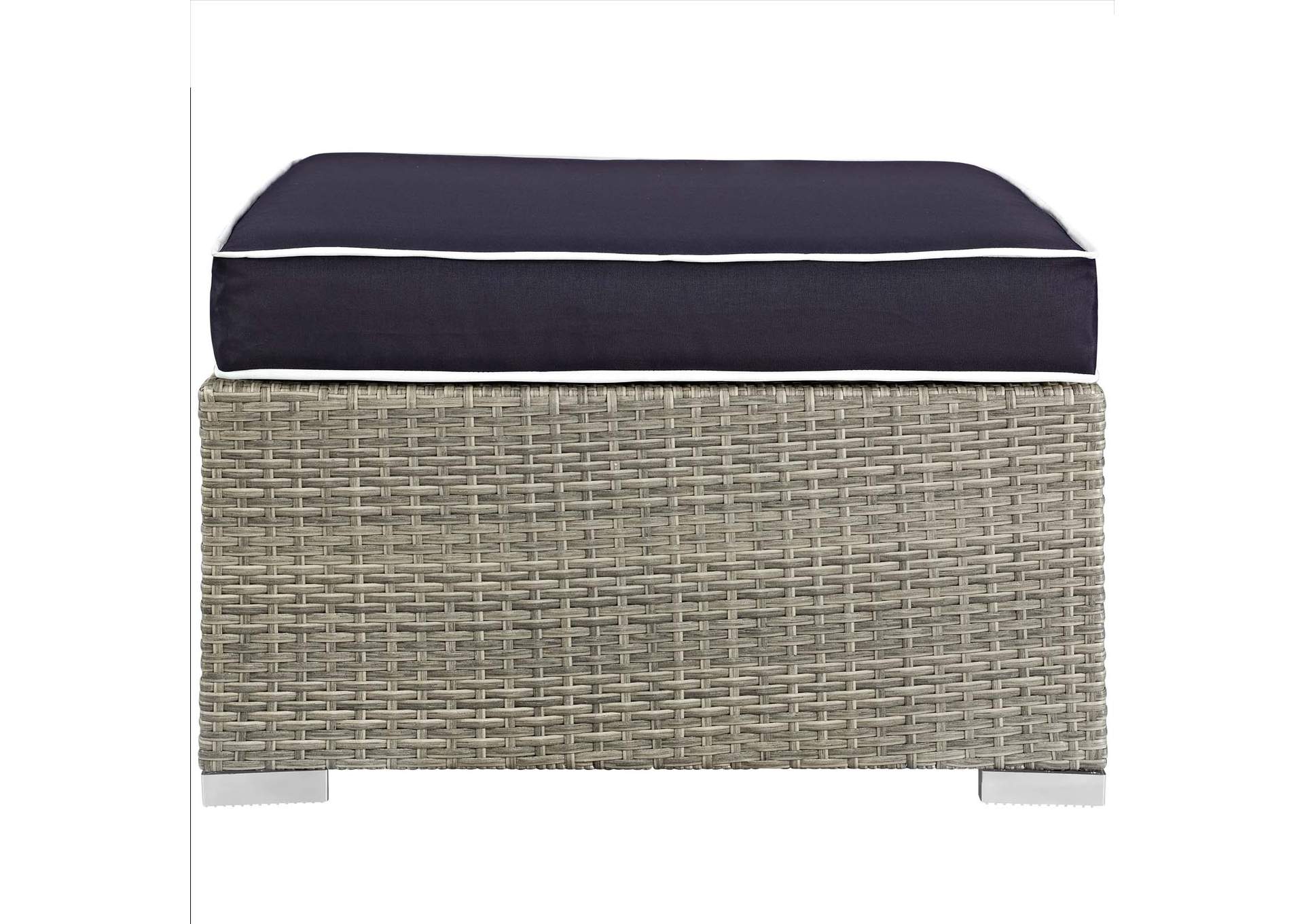 Light Gray Navy Repose Outdoor Patio Upholstered Fabric Ottoman,Modway