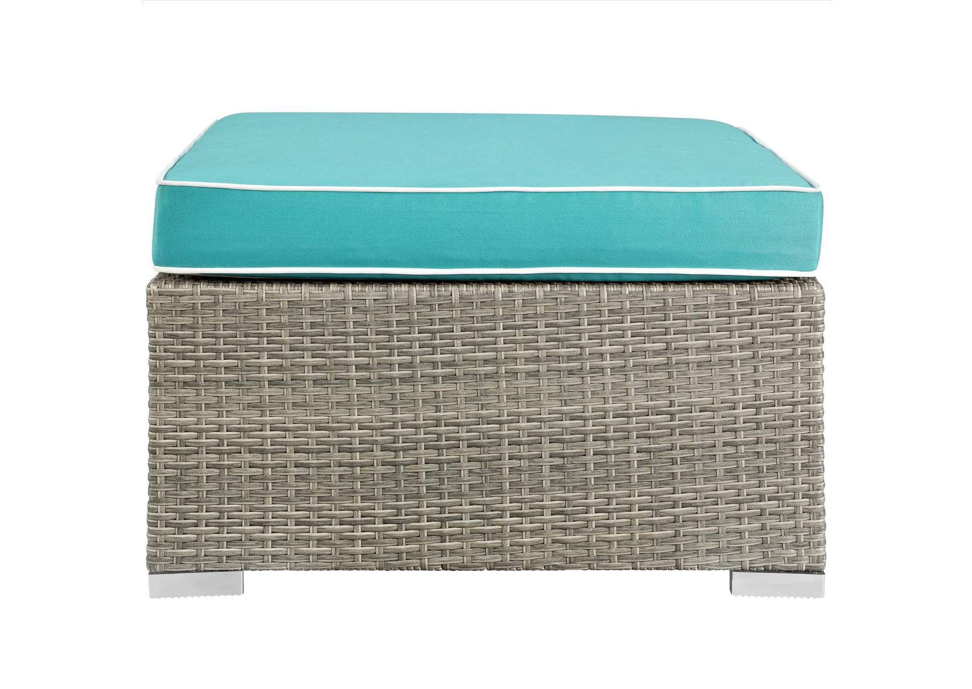 Light Gray Turquoise Repose Outdoor Patio Upholstered Fabric Ottoman,Modway