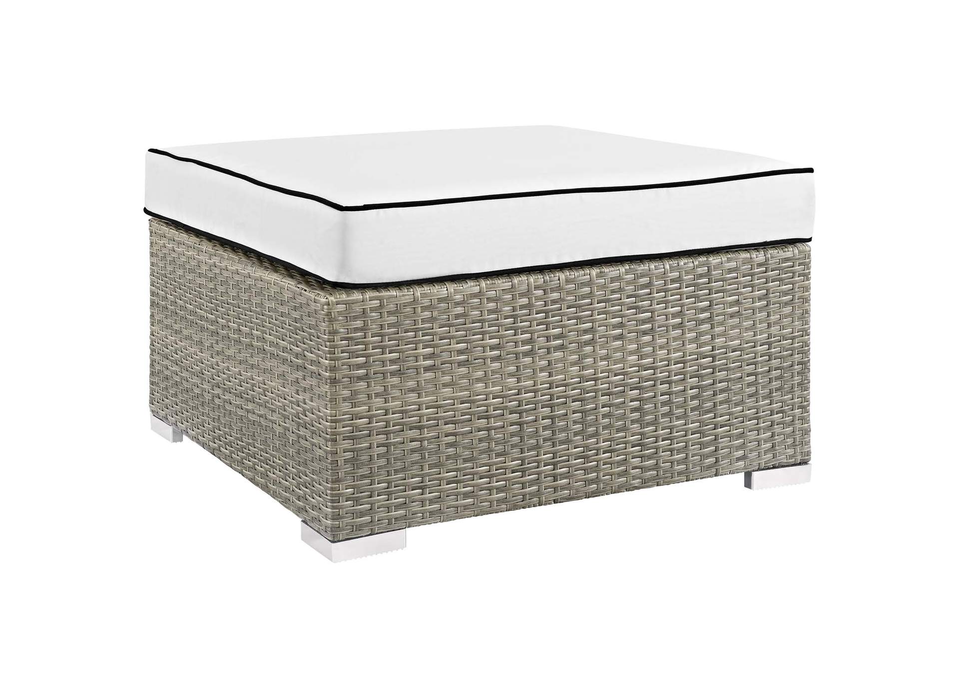 Light Gray White Repose Outdoor Patio Upholstered Fabric Ottoman,Modway