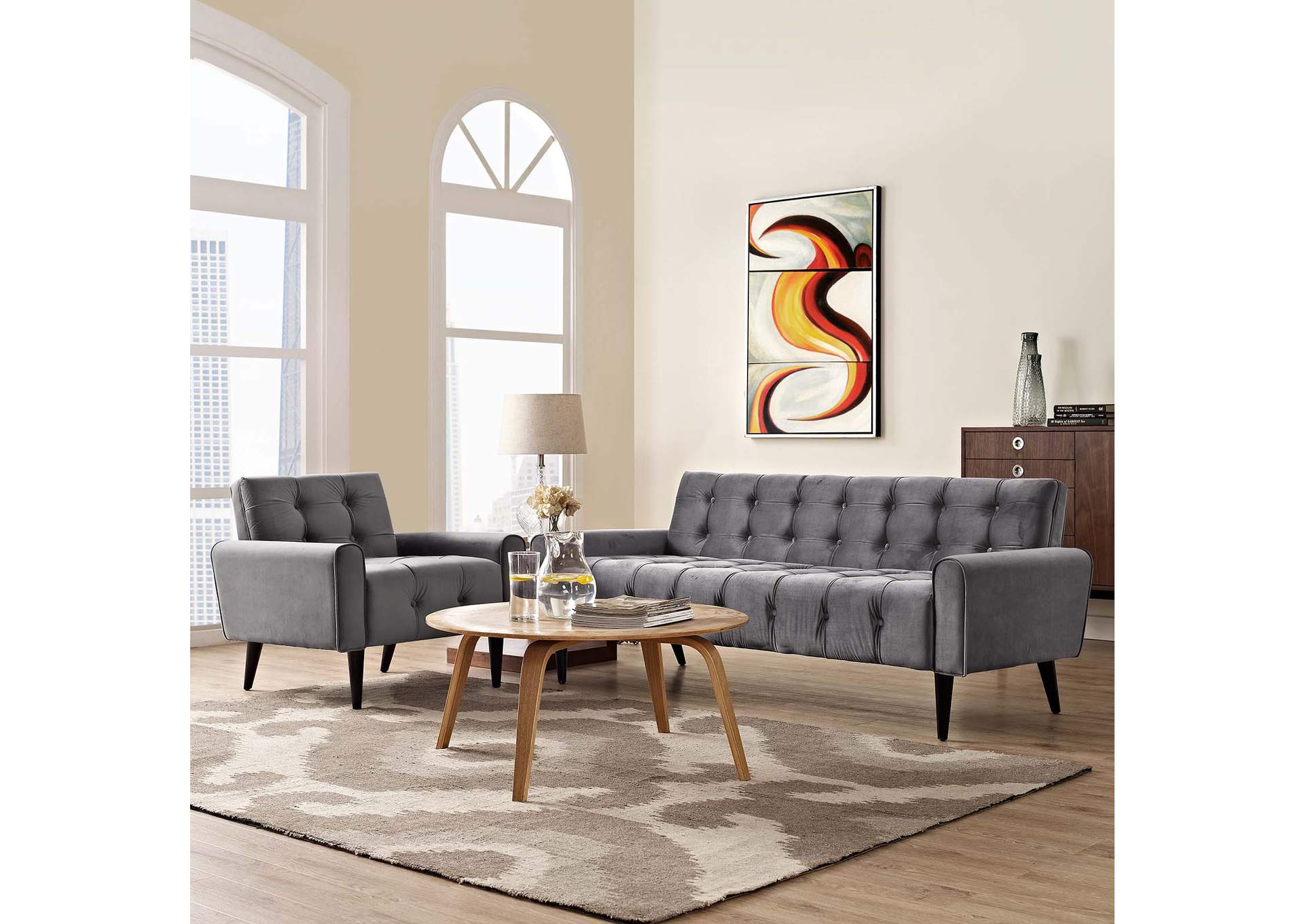 Gray Delve Living Room Set Performance Velvet [Set of 2],Modway