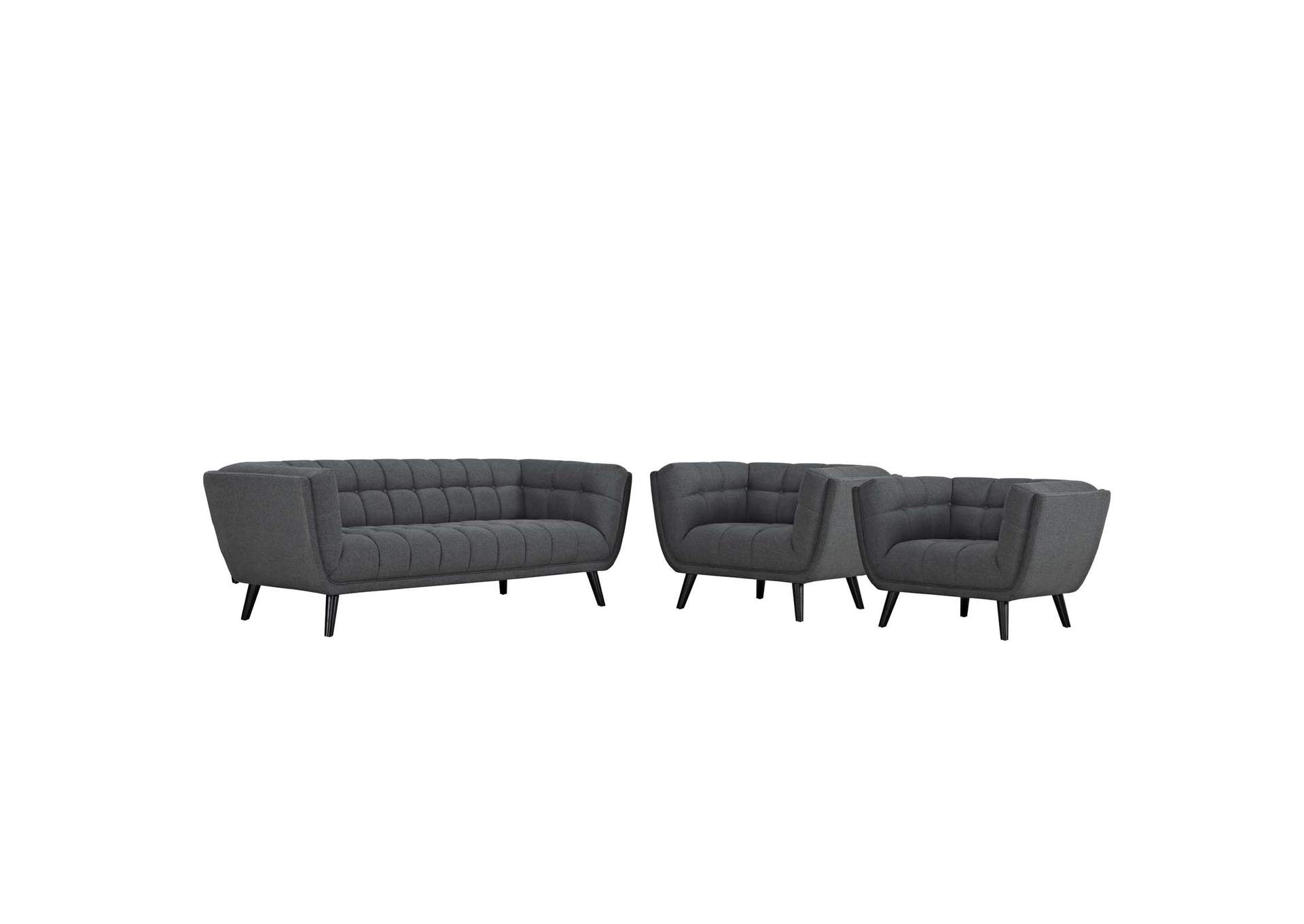 Gray Bestow 3 Piece Upholstered Fabric Sofa and Armchair Set,Modway