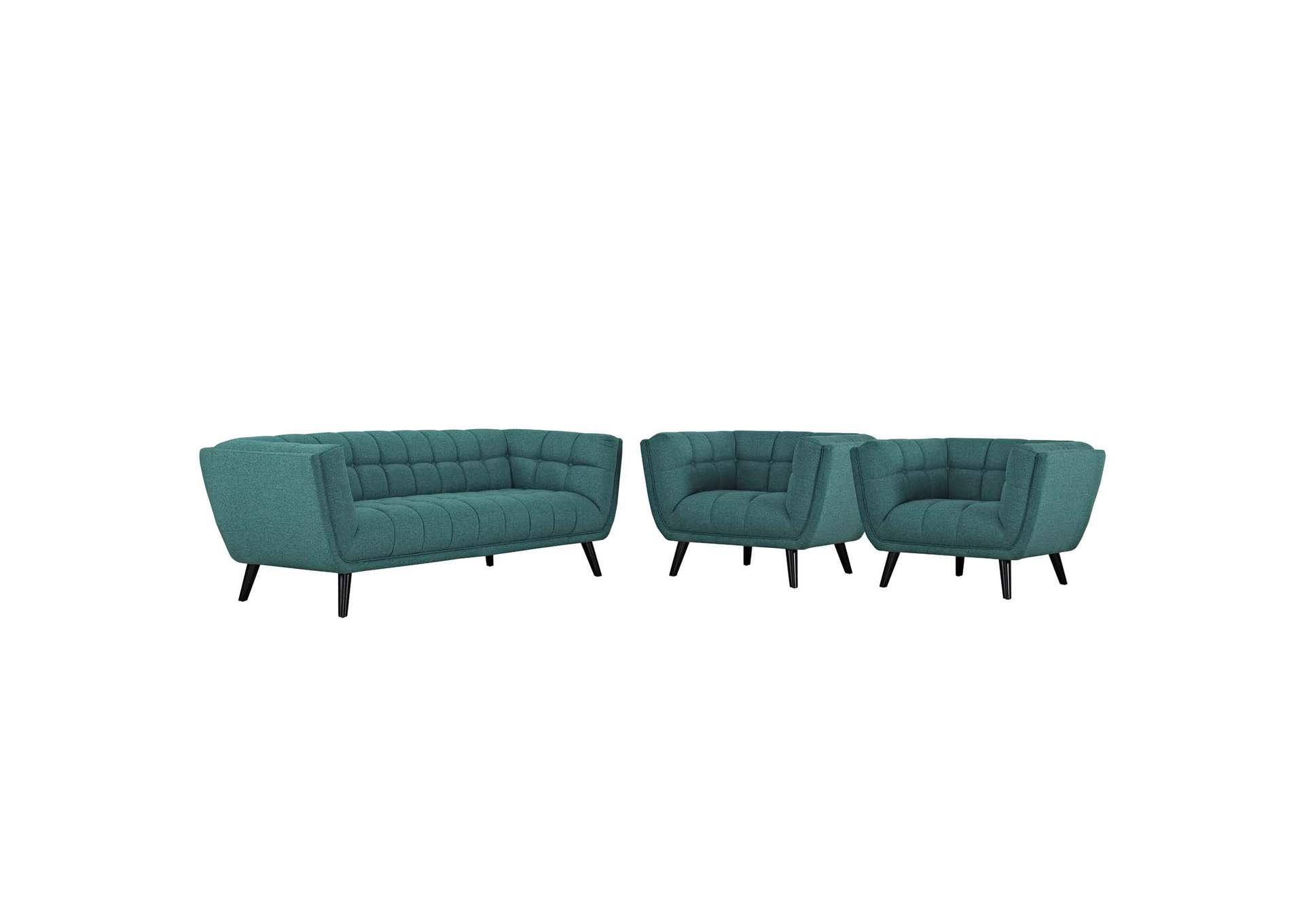 Teal Bestow 3 Piece Upholstered Fabric Sofa and Armchair Set,Modway