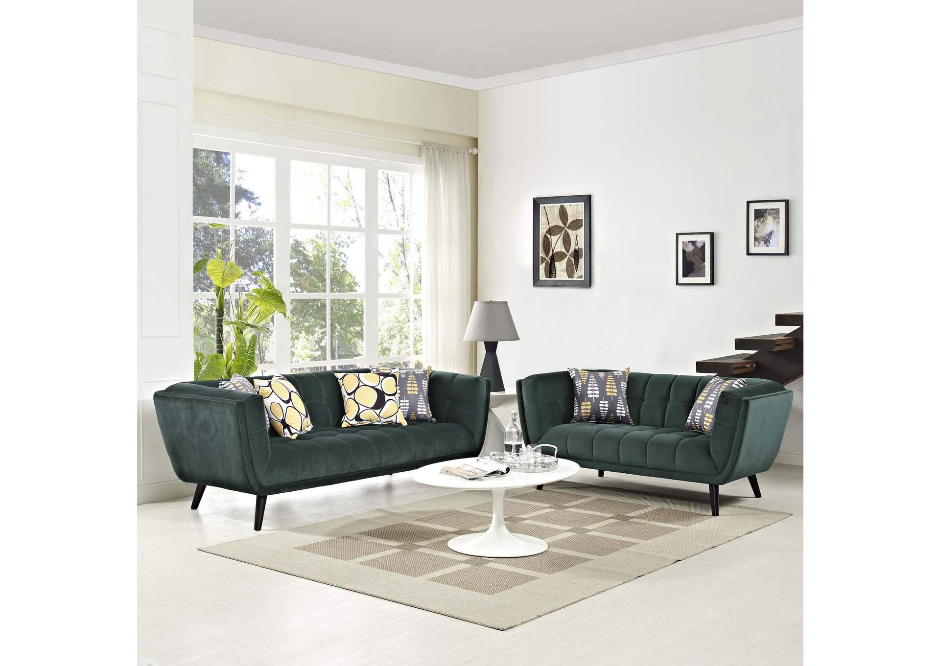 Green Bestow 2 Piece Performance Velvet Sofa and Loveseat Set,Modway