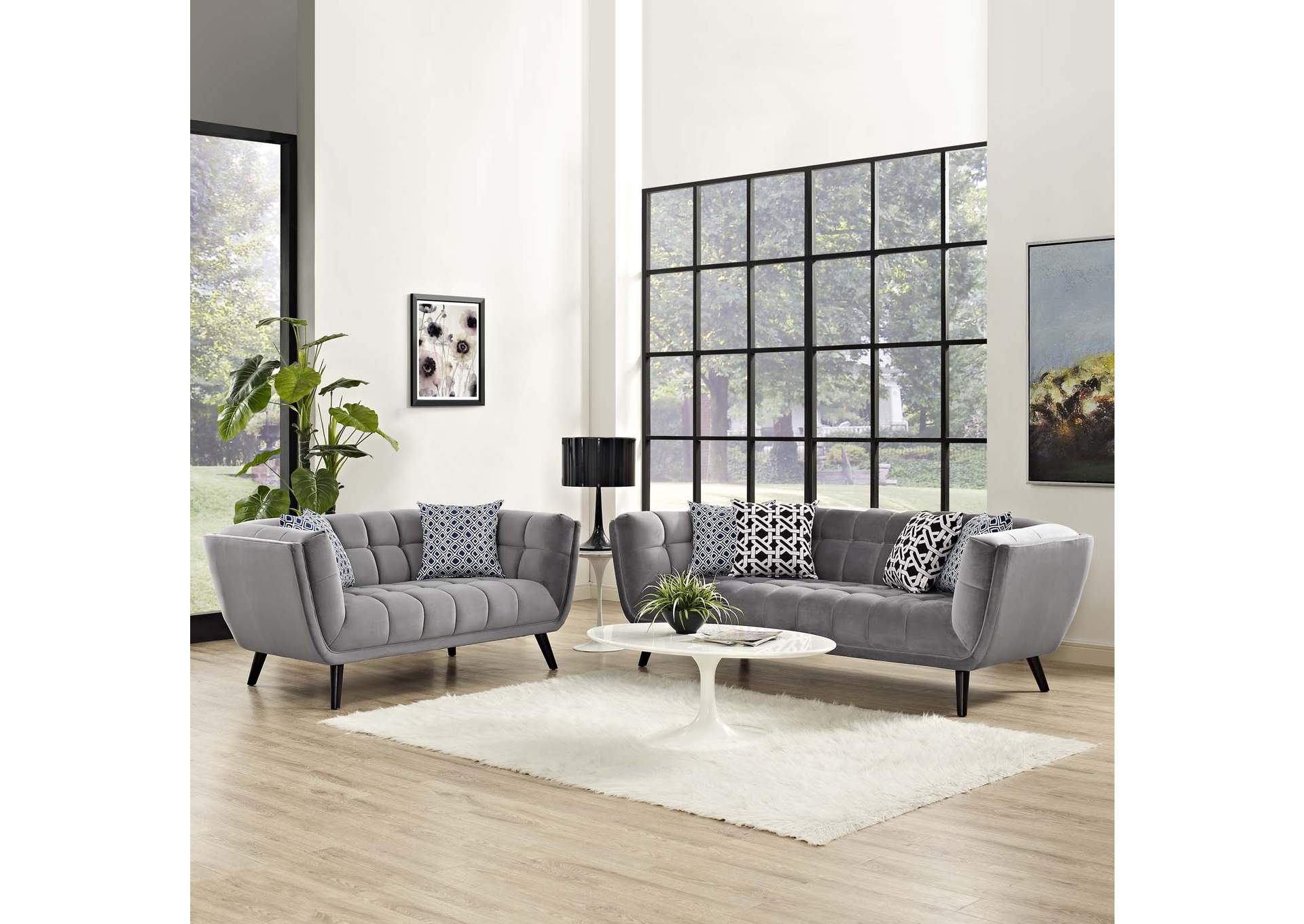 Gray Bestow 2 Piece Performance Velvet Sofa and Loveseat Set,Modway
