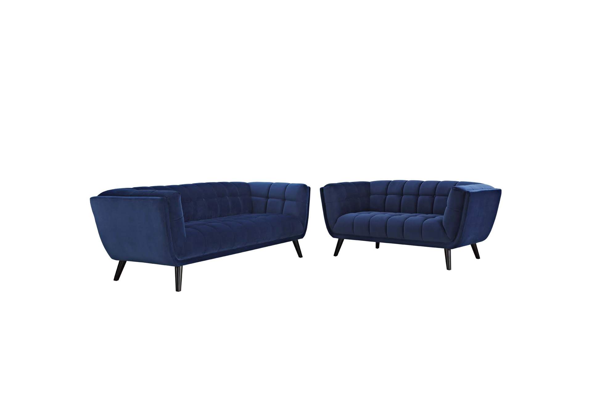 Navy Bestow 2 Piece Performance Velvet Sofa and Loveseat Set,Modway