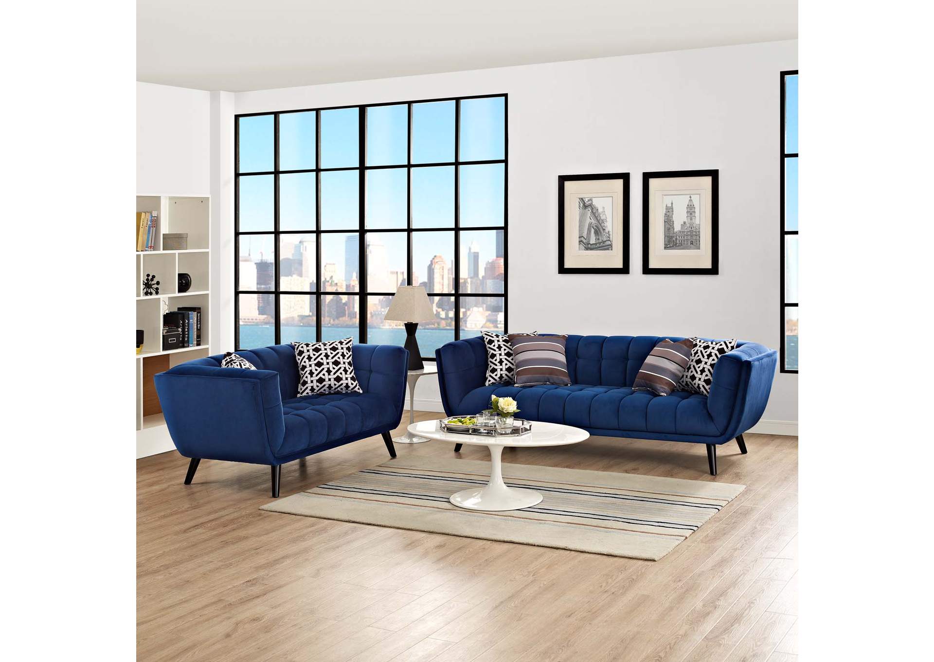 Navy Bestow 2 Piece Performance Velvet Sofa and Loveseat Set,Modway