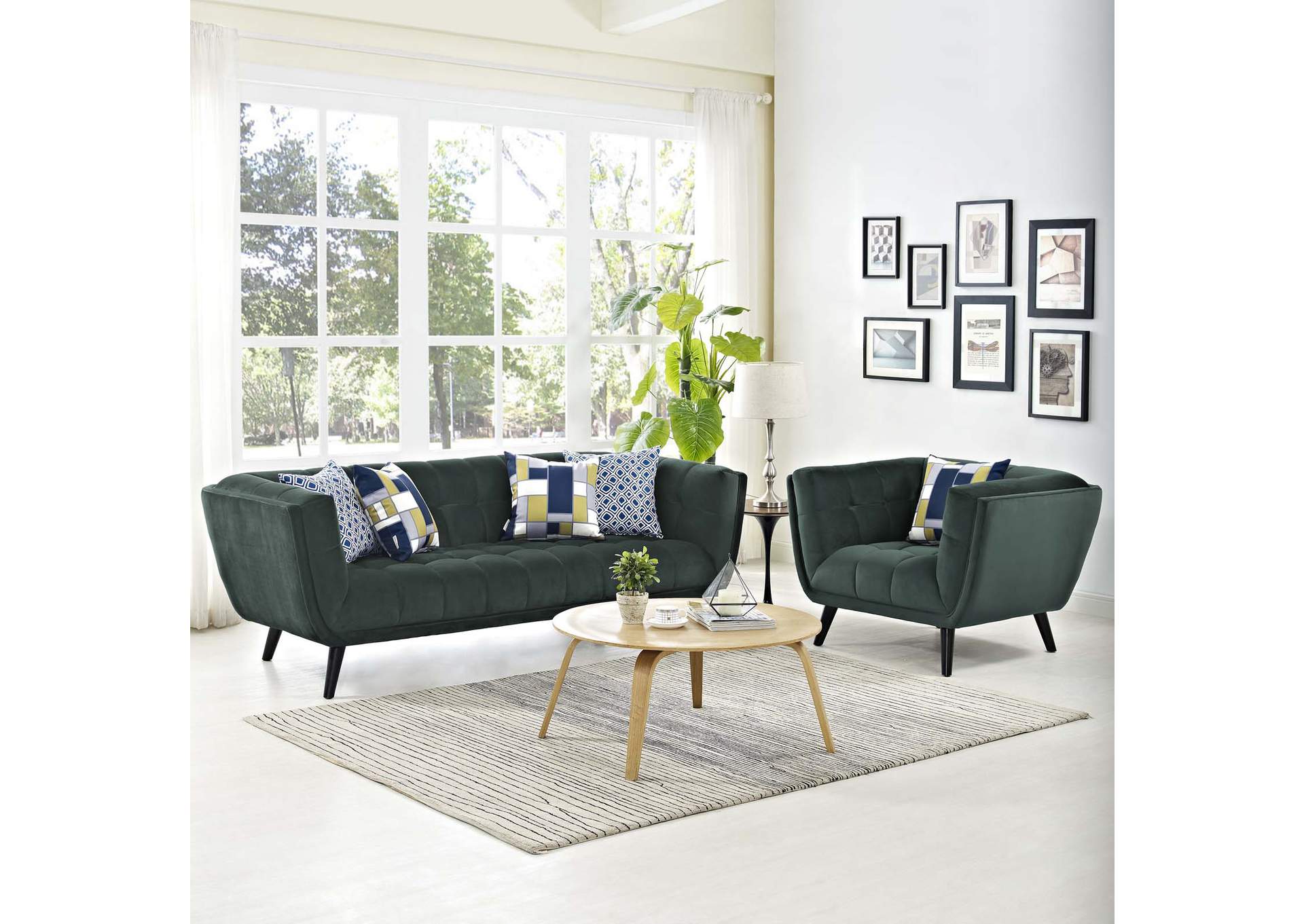 Green Bestow 2 Piece Performance Velvet Sofa and Armchair Set,Modway