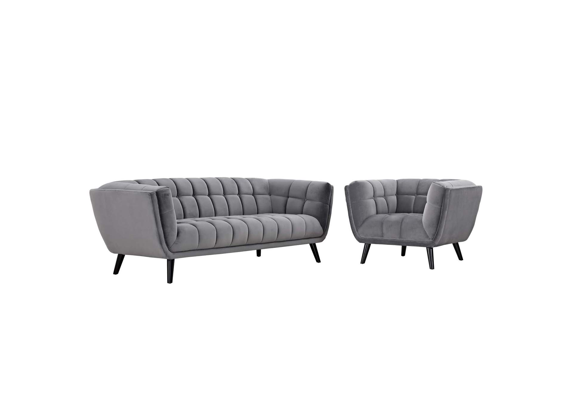 Gray Bestow 2 Piece Performance Velvet Sofa and Armchair Set,Modway