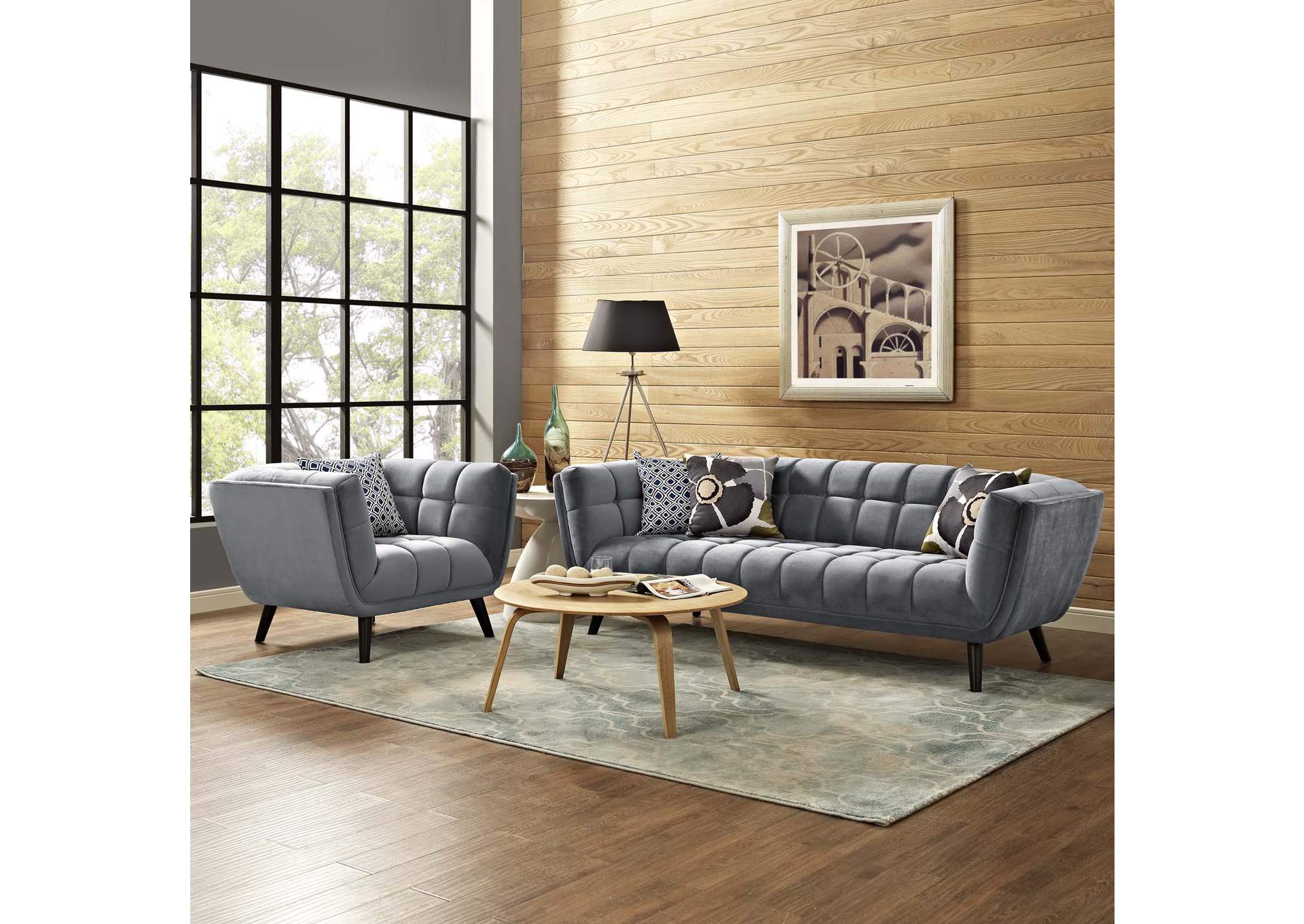 Gray Bestow 2 Piece Performance Velvet Sofa and Armchair Set,Modway