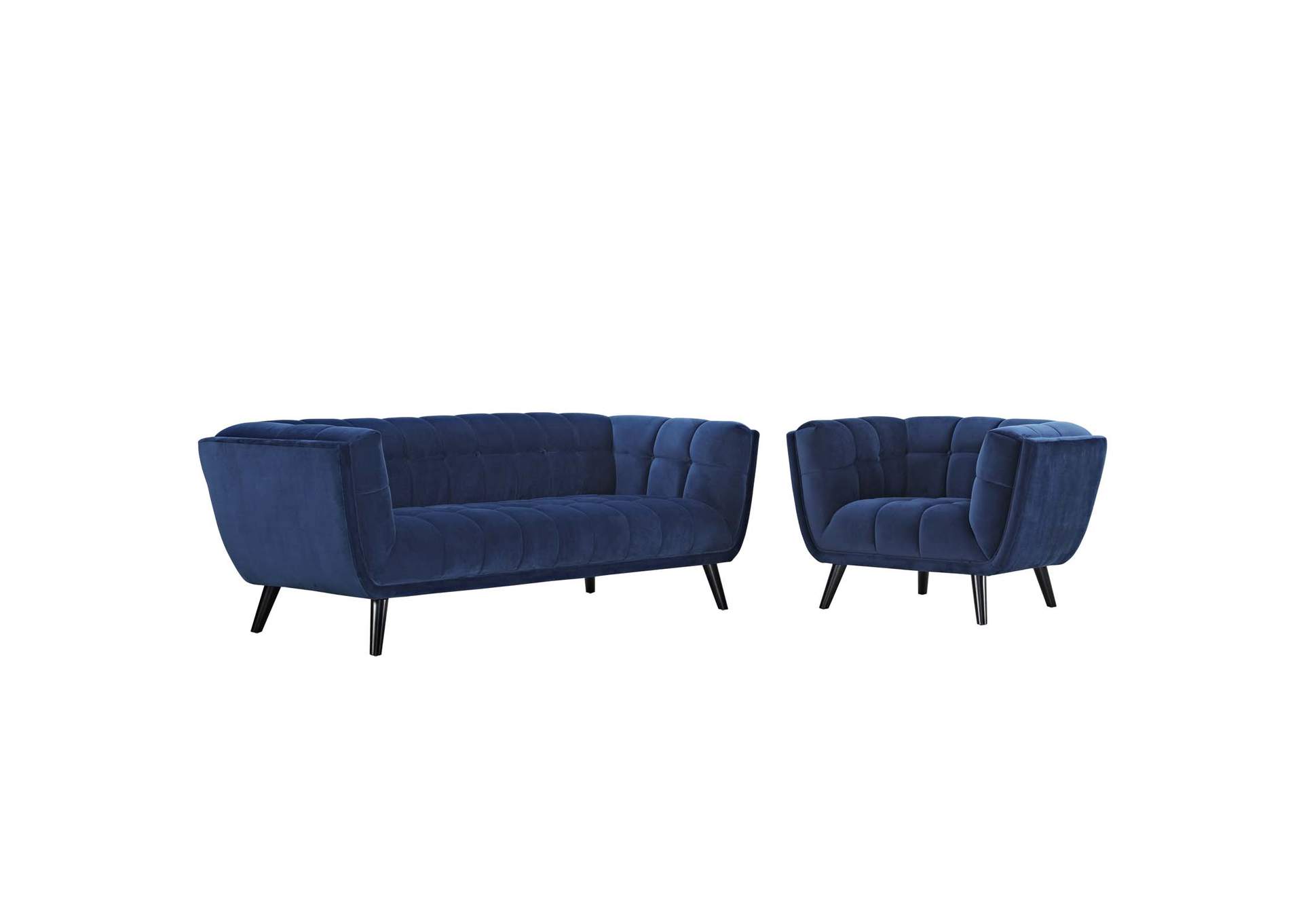 Navy Bestow 2 Piece Performance Velvet Sofa and Armchair Set,Modway