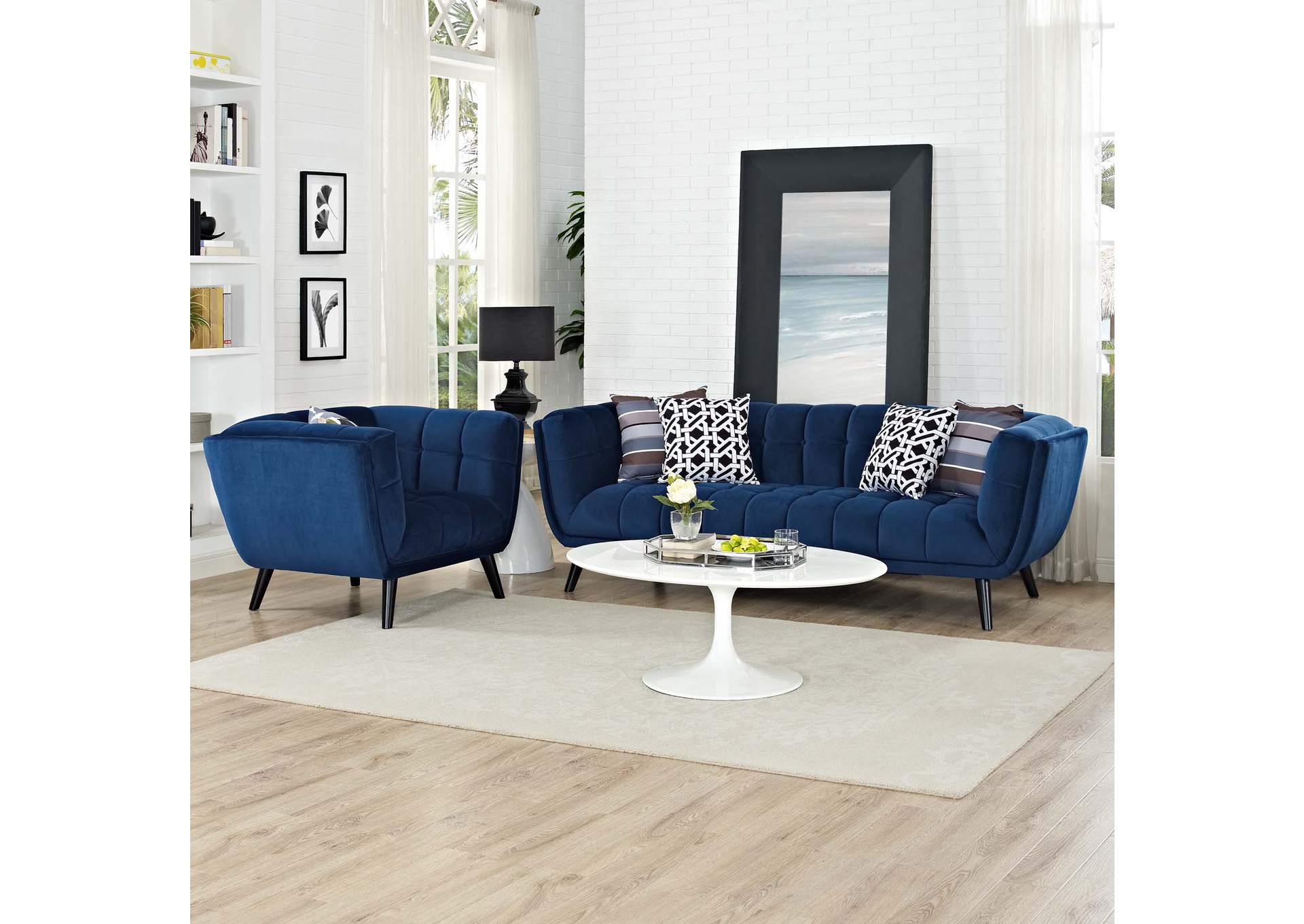 Navy Bestow 2 Piece Performance Velvet Sofa and Armchair Set,Modway