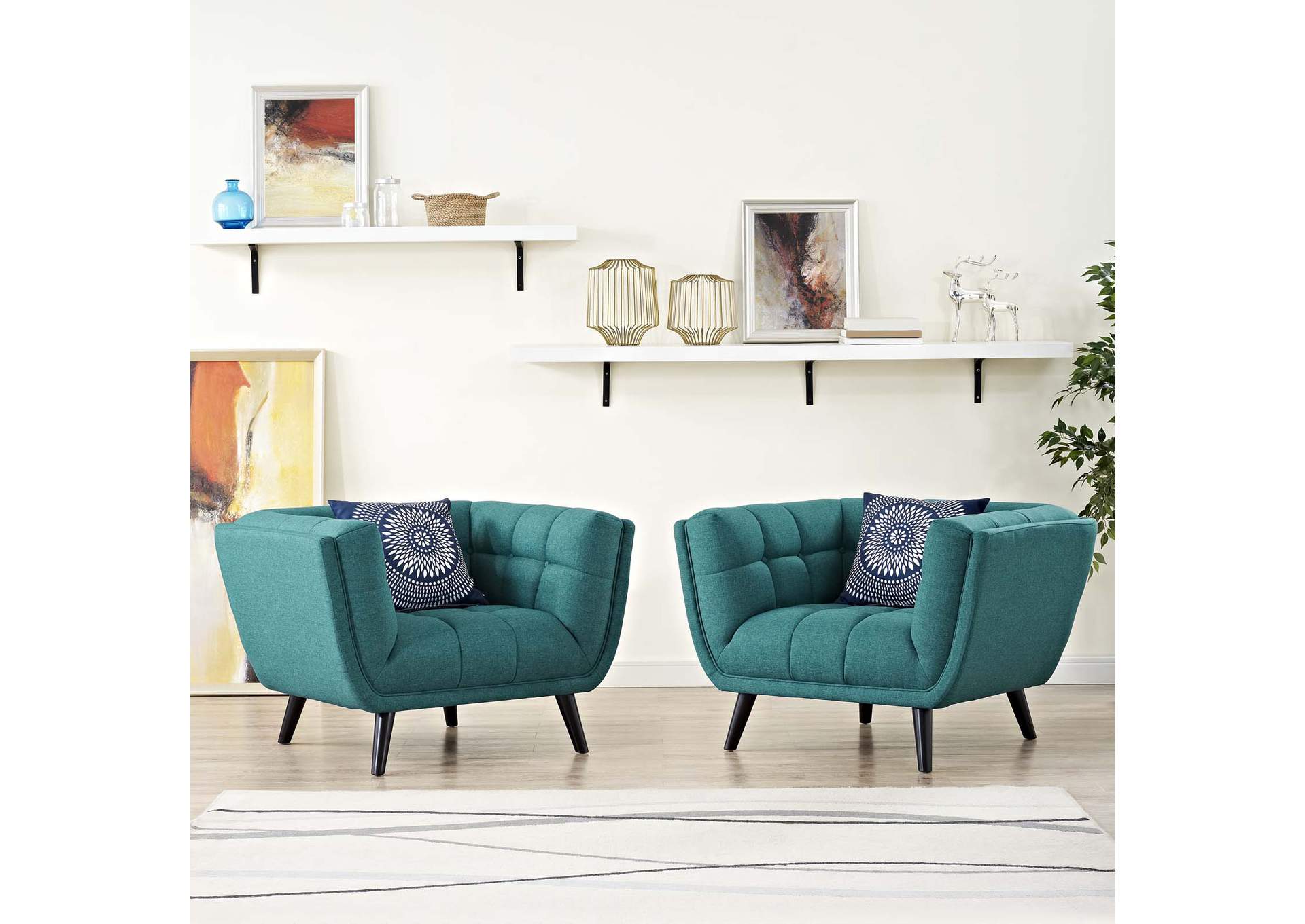 Teal Bestow 2 Piece Upholstered Fabric Arm Chair Set,Modway