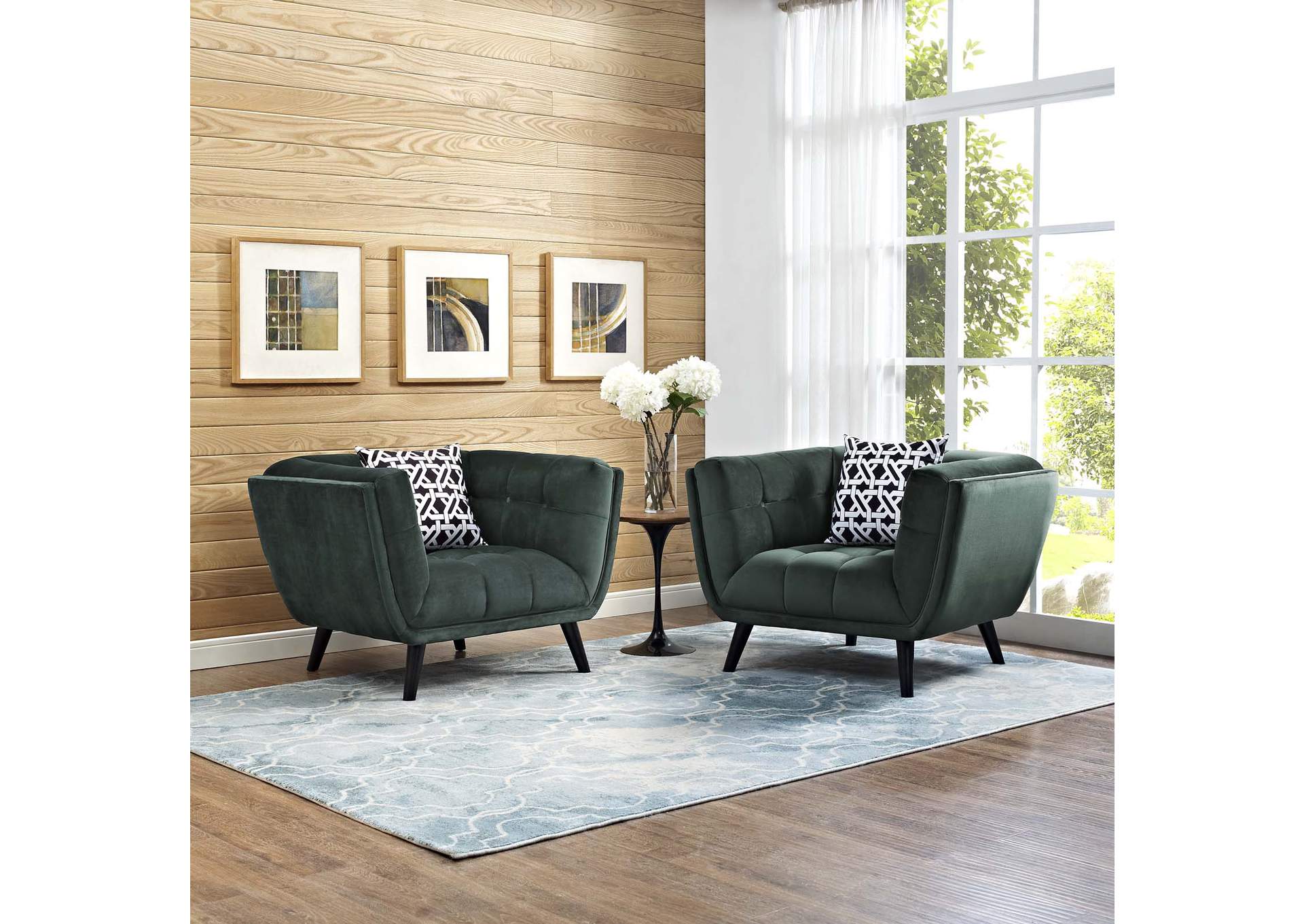 Green Bestow 2 Piece Performance Velvet Arm Chair Set,Modway