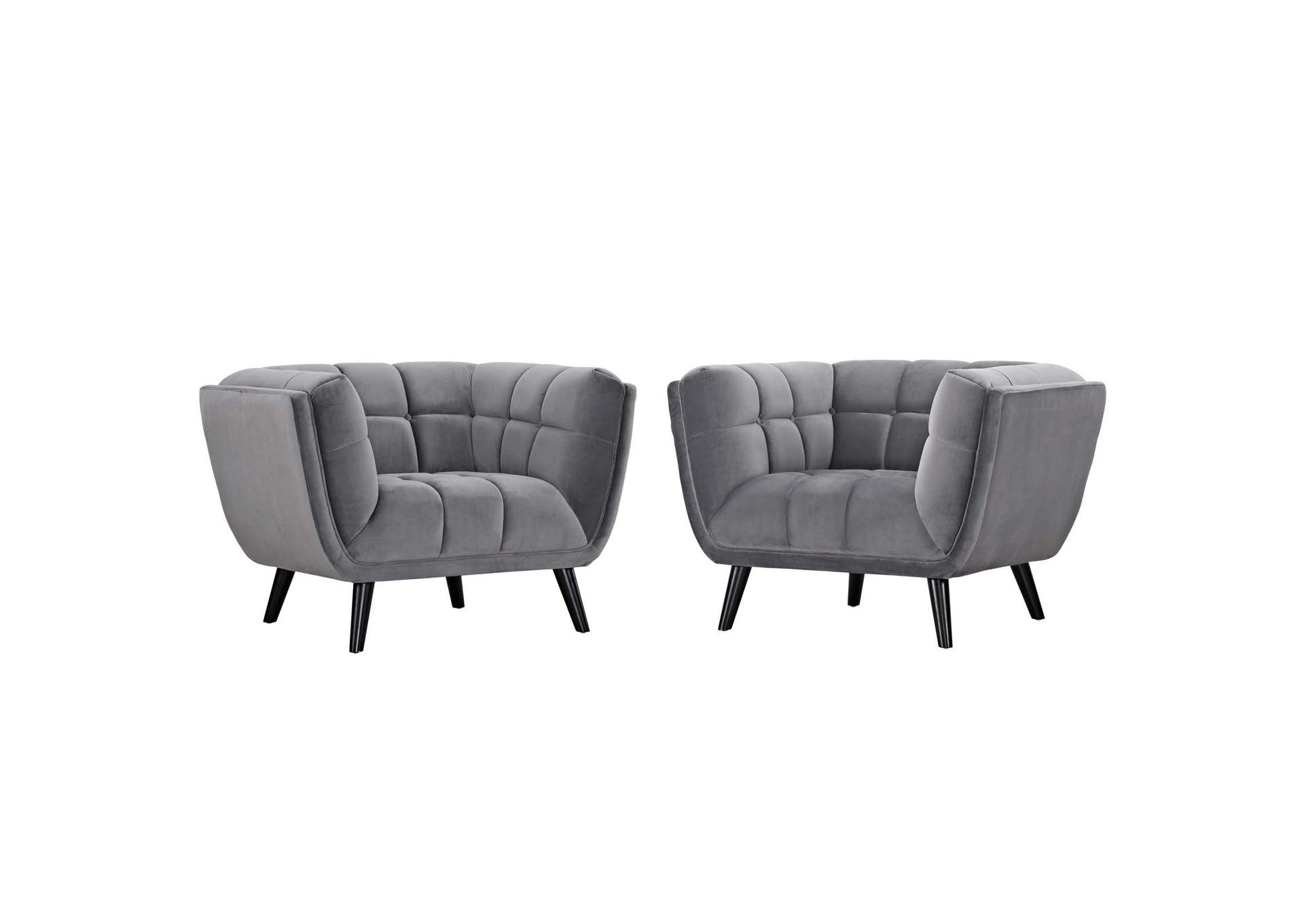 Gray Bestow 2 Piece Performance Velvet Arm Chair Set,Modway