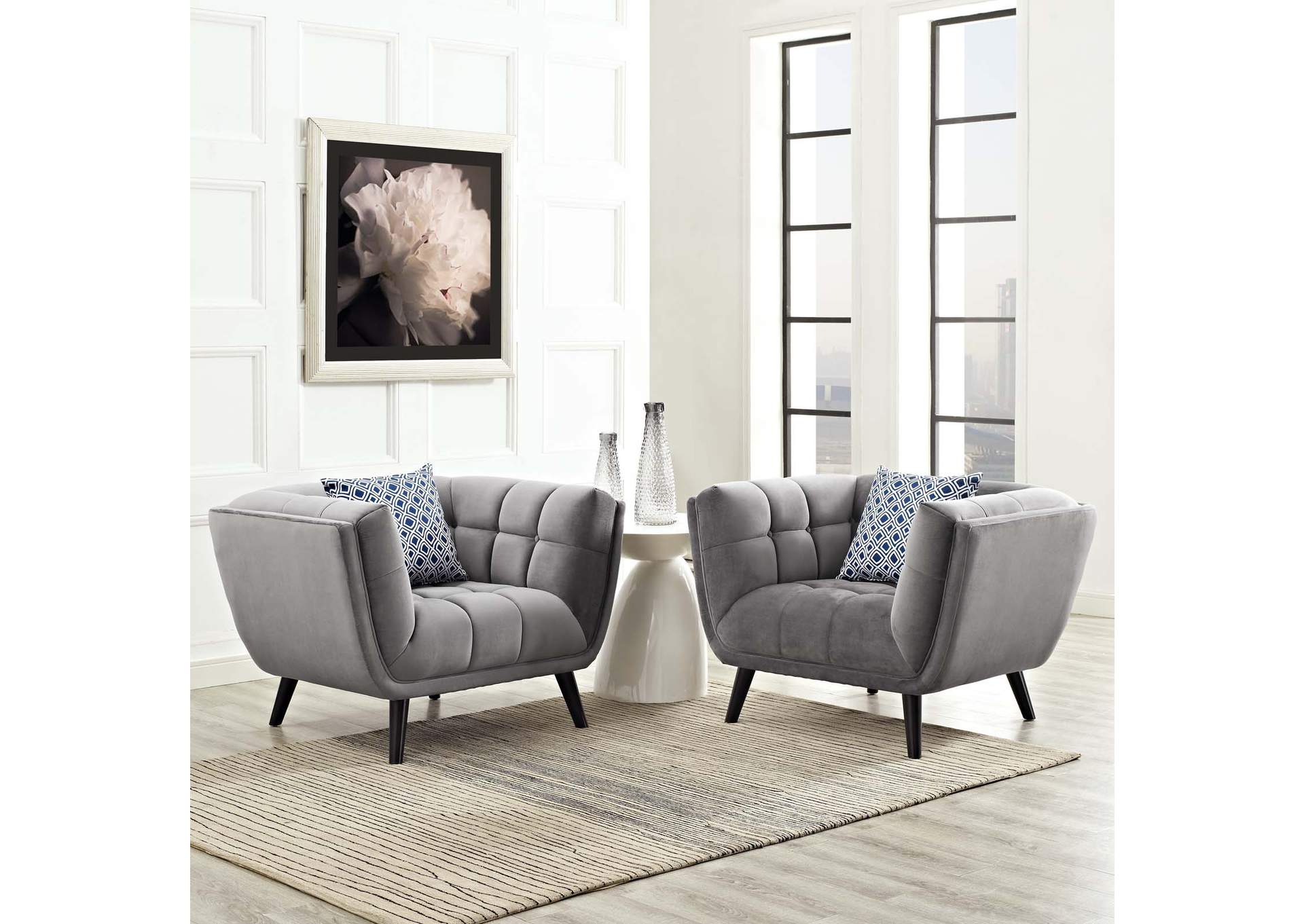 Gray Bestow 2 Piece Performance Velvet Arm Chair Set,Modway