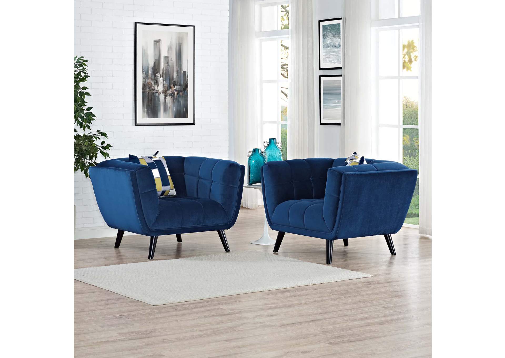 Navy Bestow 2 Piece Performance Velvet Arm Chair Set,Modway