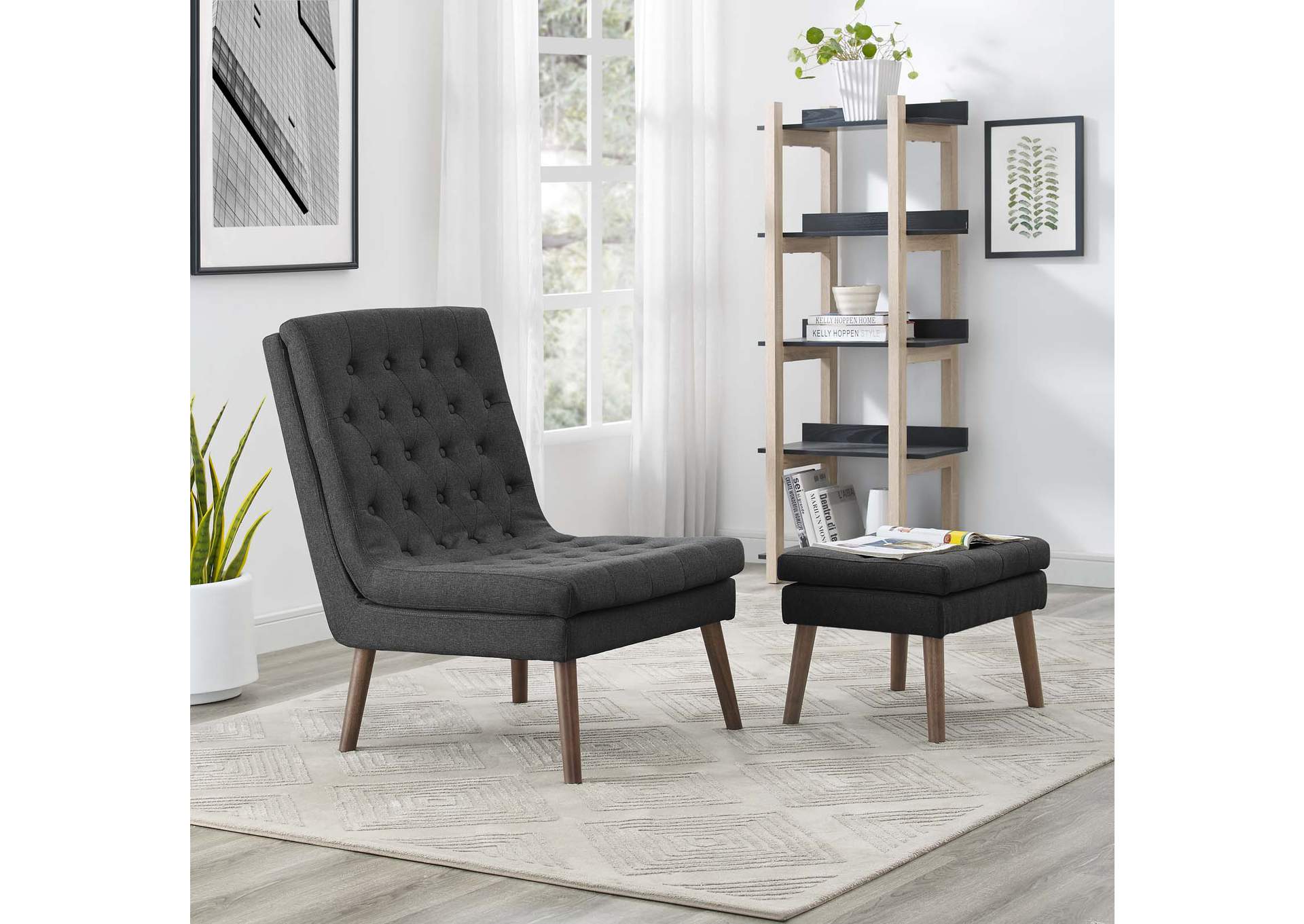 Gray Modify Upholstered Lounge Chair and Ottoman,Modway