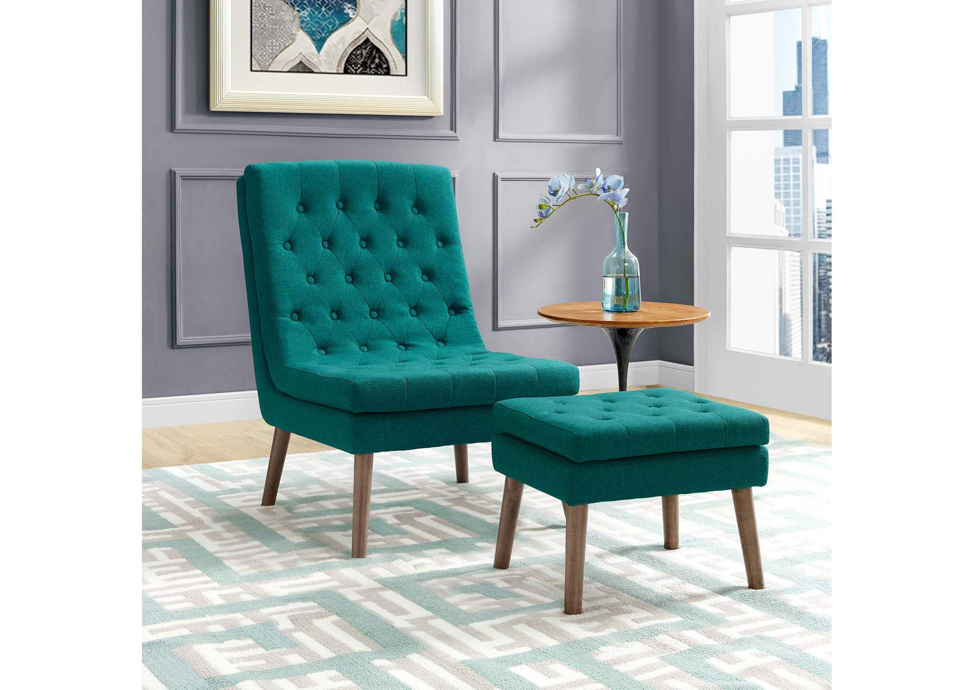 Teal Modify Upholstered Lounge Chair and Ottoman,Modway