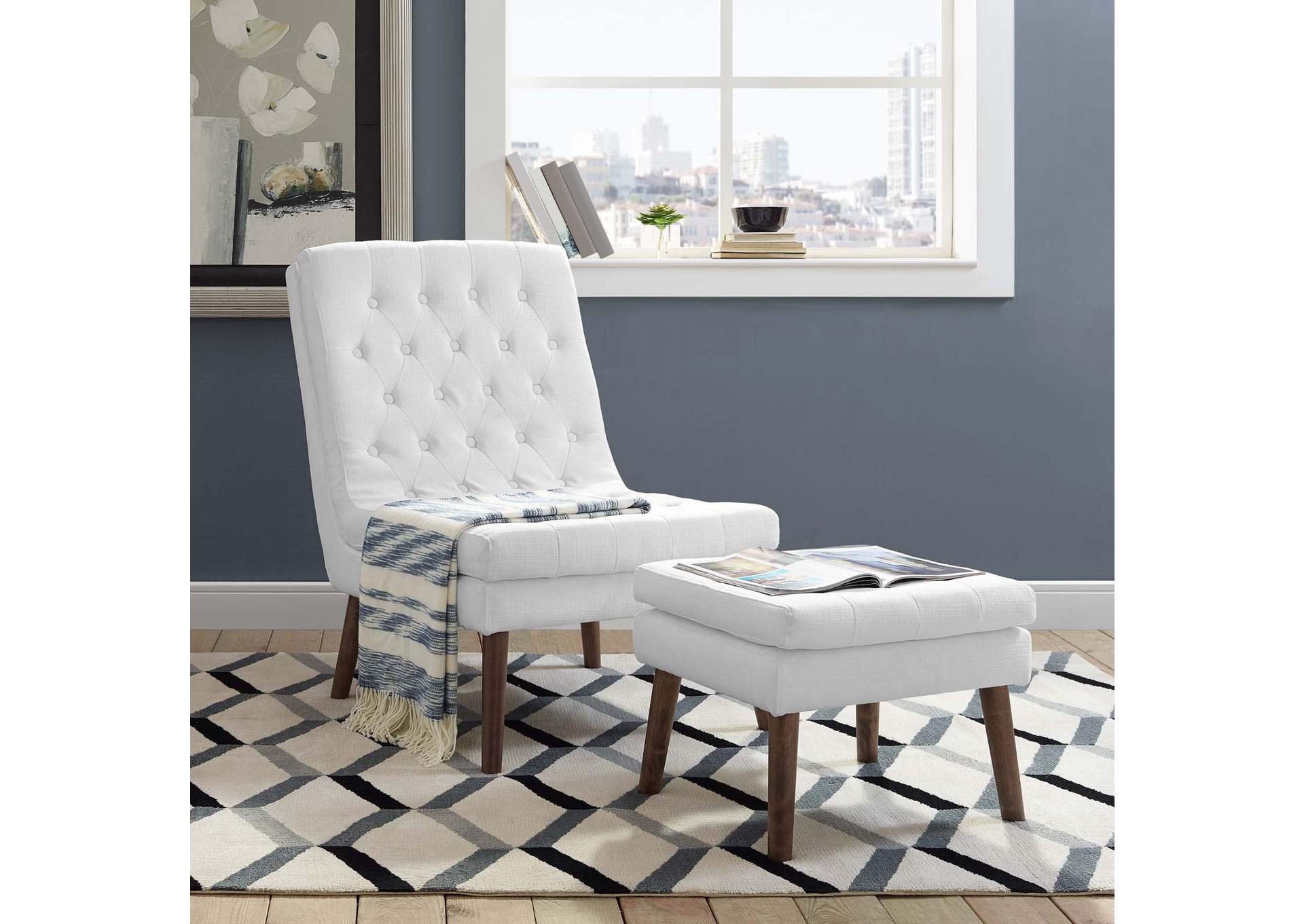 White Modify Upholstered Lounge Chair and Ottoman,Modway