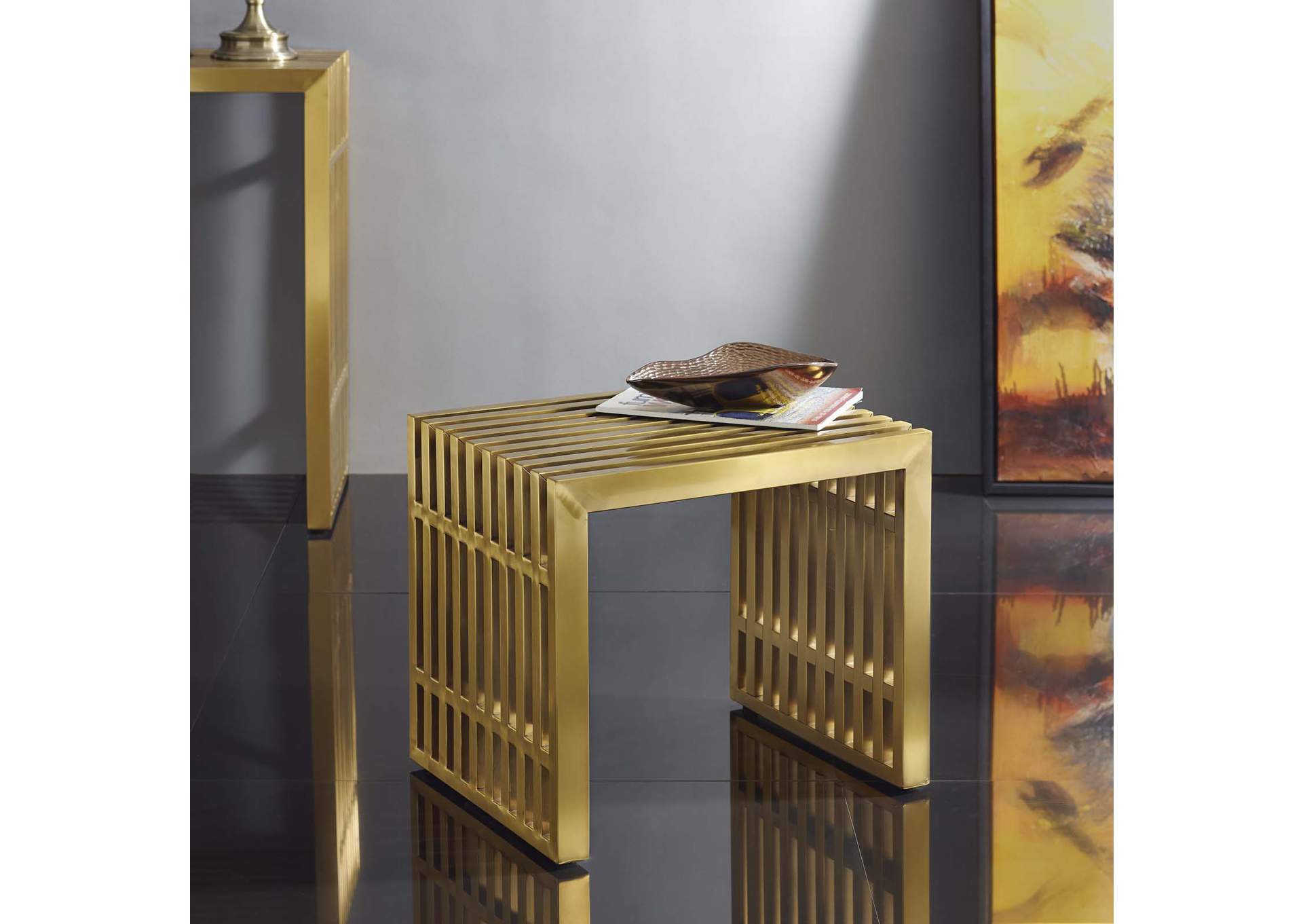 Gold Gridiron Small Stainless Steel Bench,Modway