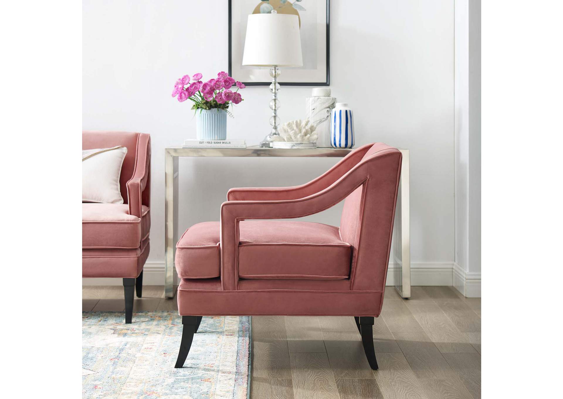 Dusty Rose Concur Button Tufted Performance Velvet Arm Chair,Modway
