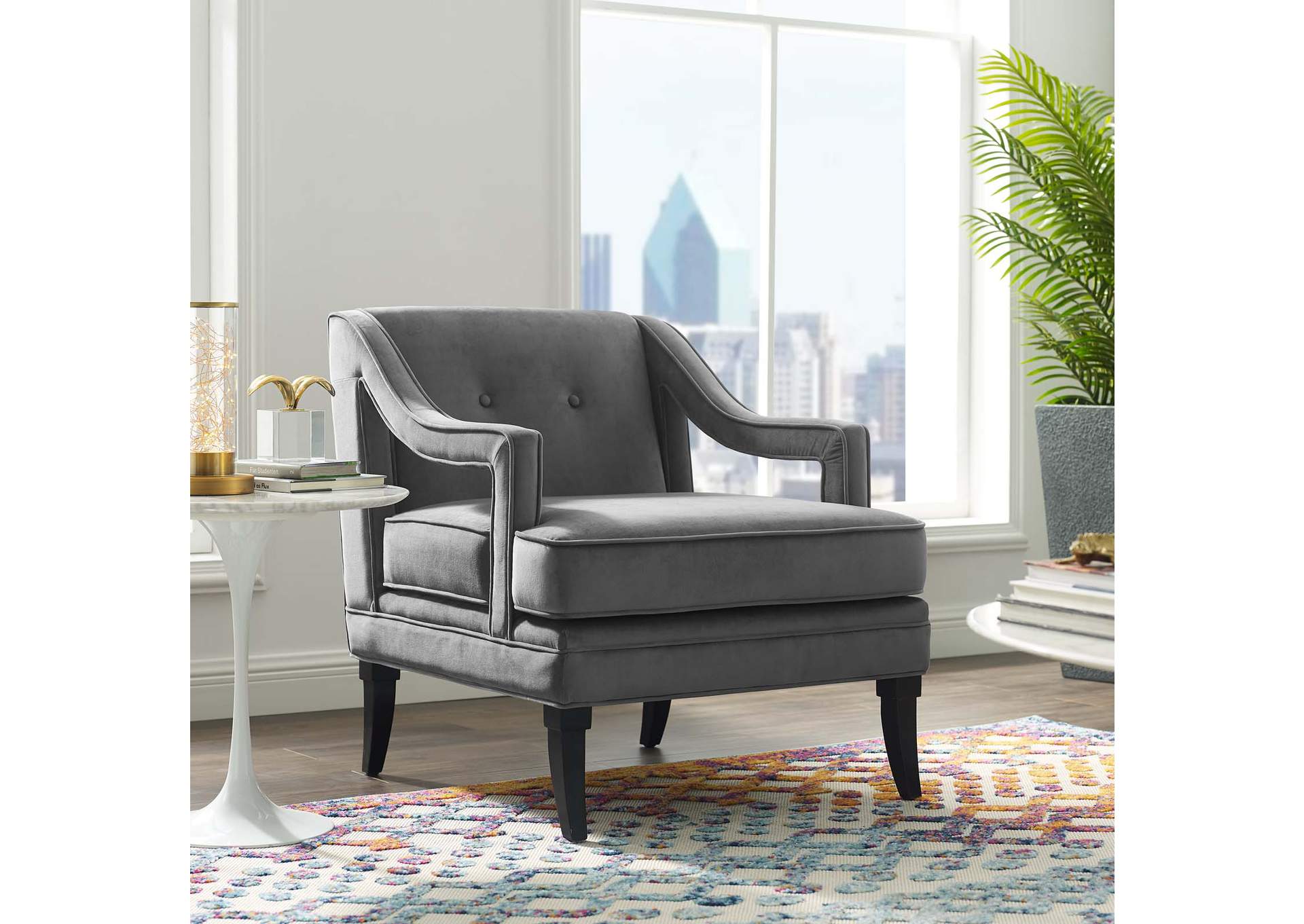 Gray Concur Button Tufted Performance Velvet Arm Chair,Modway