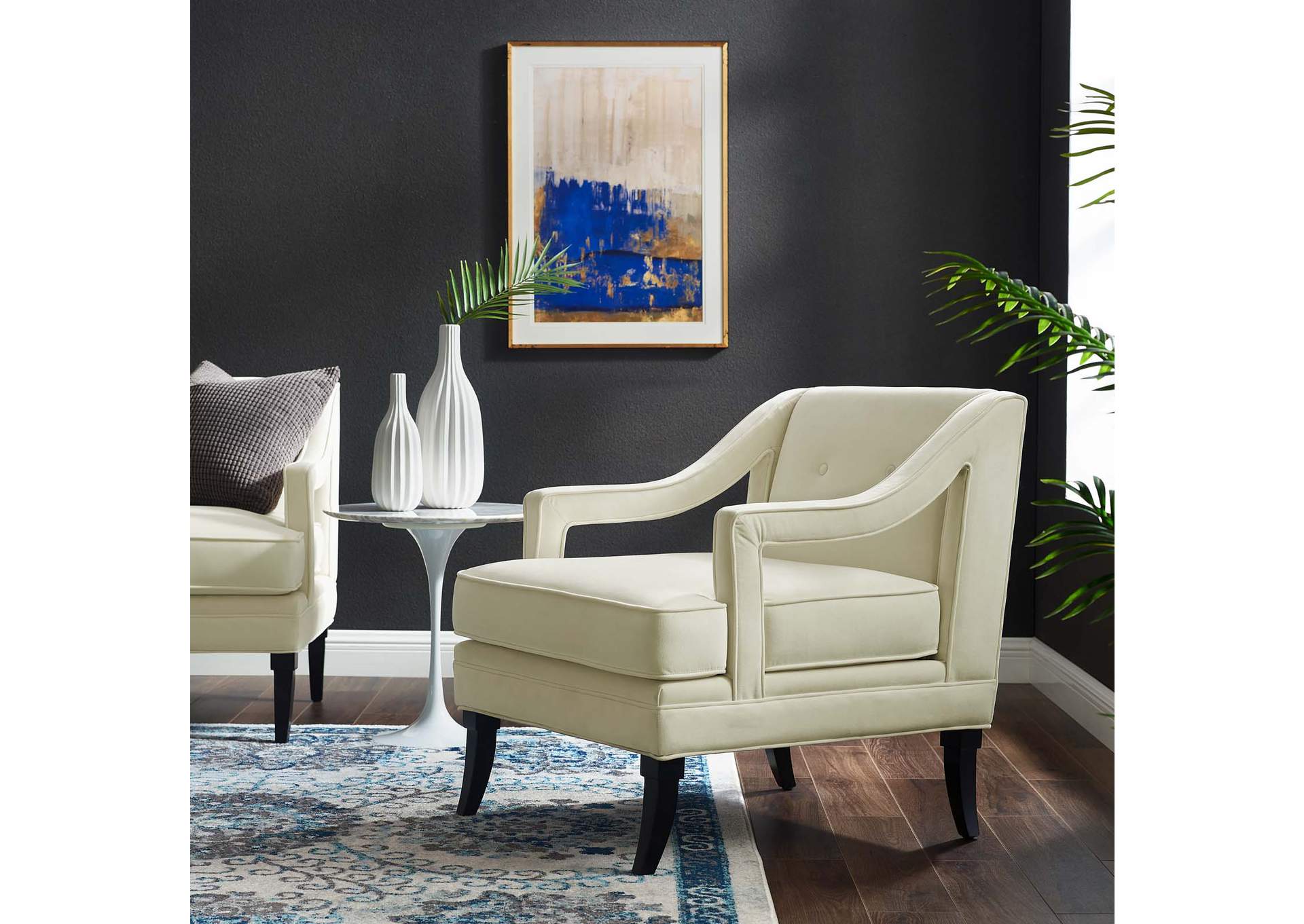 Ivory Concur Button Tufted Performance Velvet Arm Chair,Modway