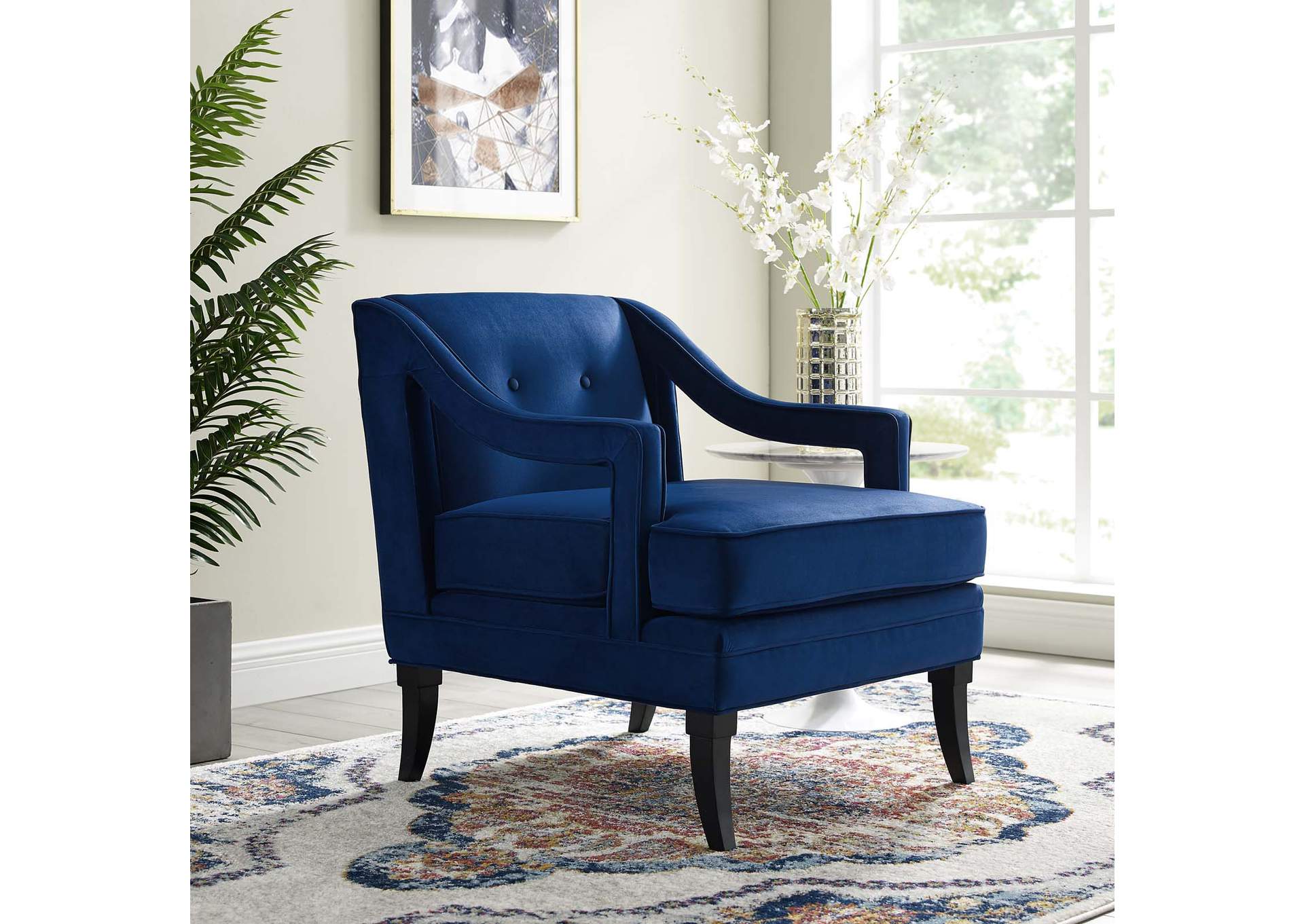 Concur Navy Button Tufted Performance Velvet Armchair,Modway